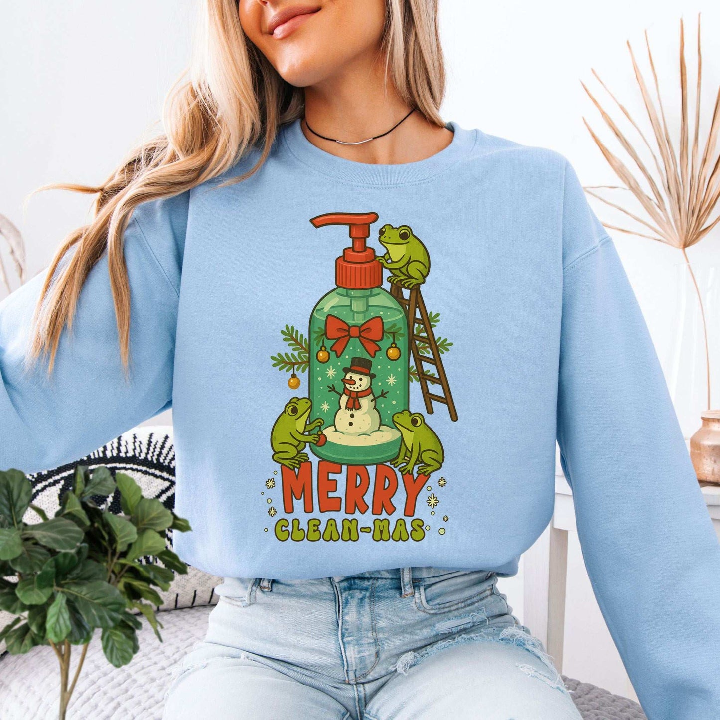 Merry Clean-mas Sweatshirt – Funny Frog & Hand Soap Holiday Gift