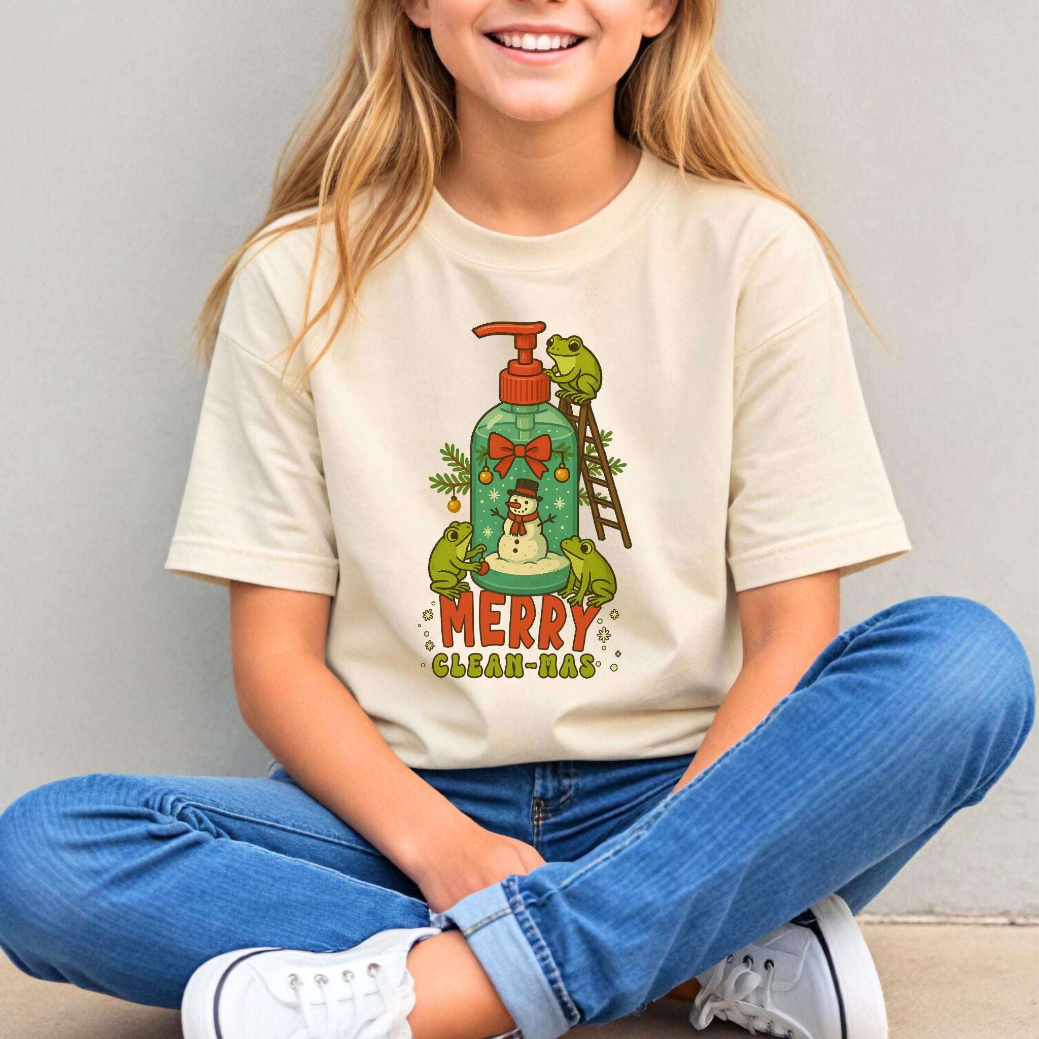 Merry Clean-mas Youth T-Shirt – Funny Frog & Holiday Soap Squad