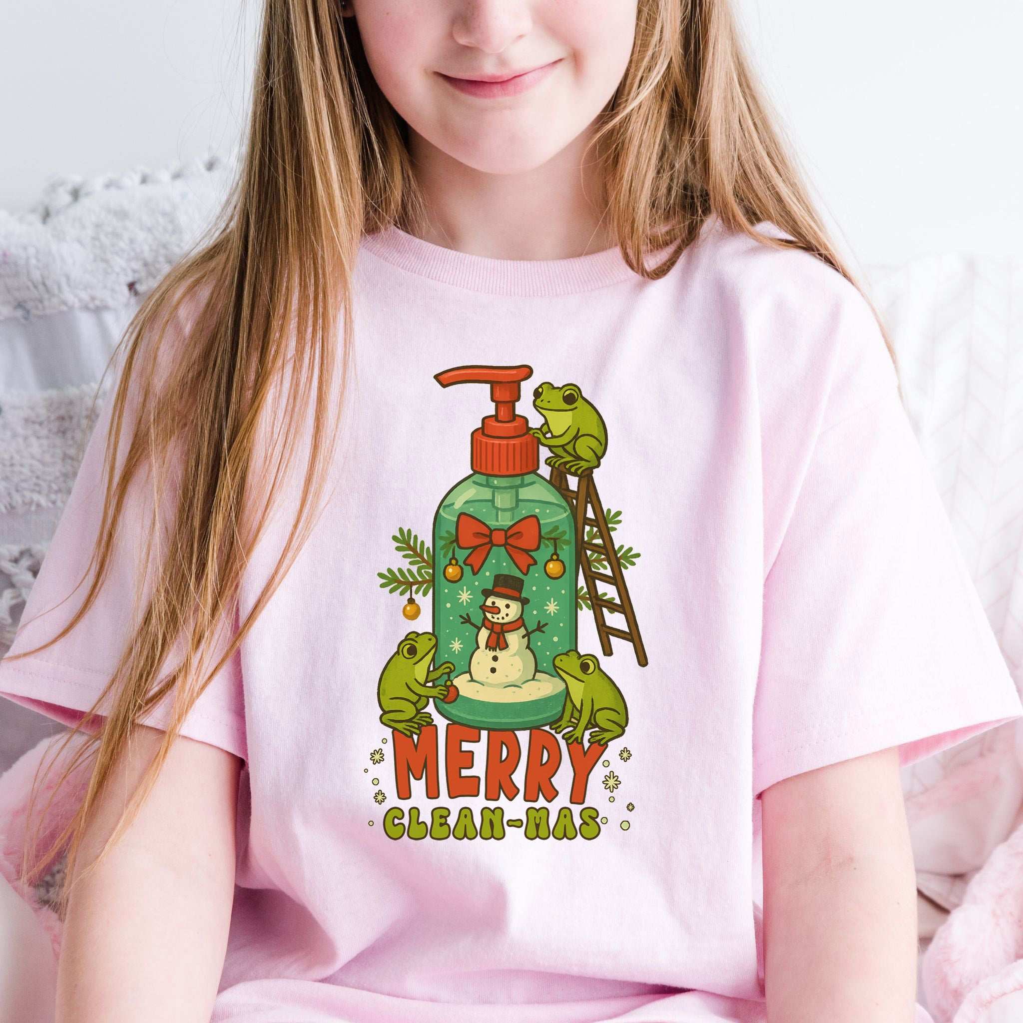 Merry Clean-mas Youth T-Shirt – Funny Frog & Holiday Soap Squad