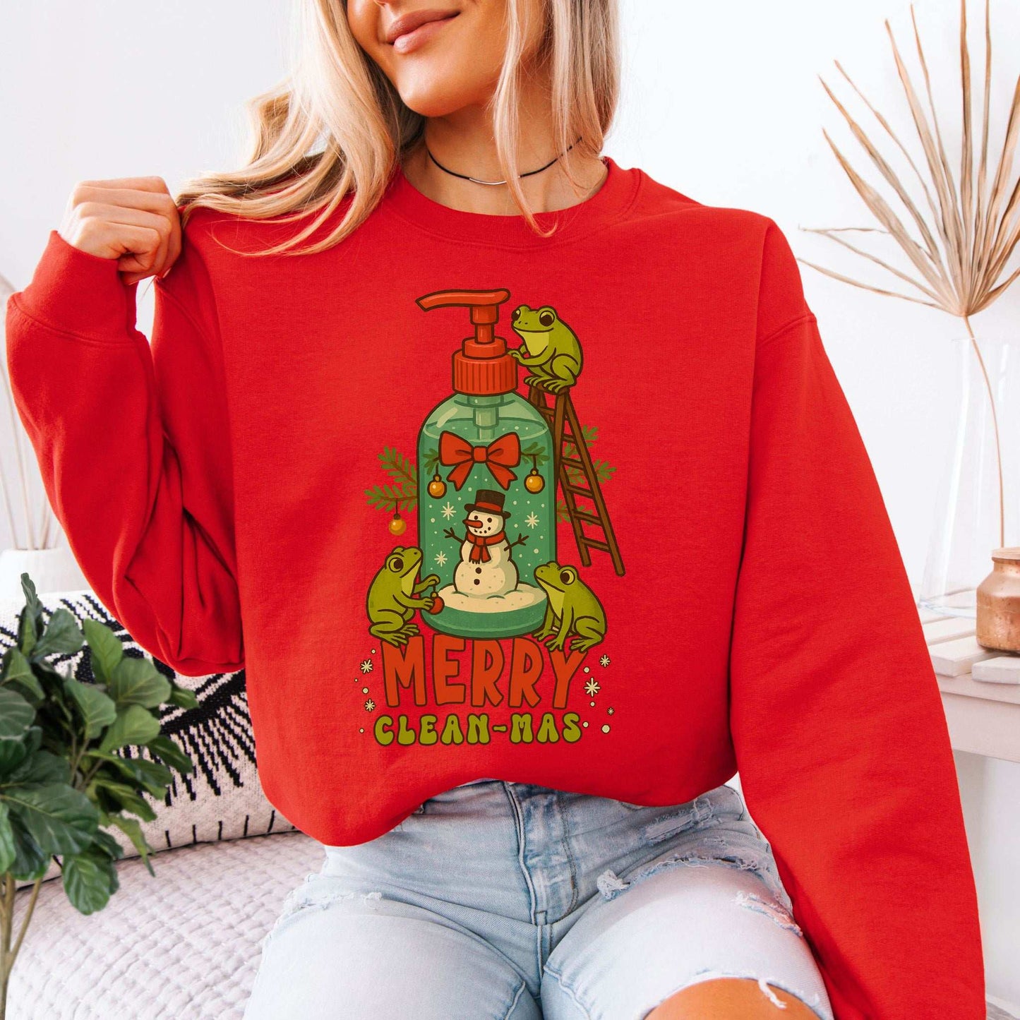 Merry Clean-mas Sweatshirt – Funny Frog & Hand Soap Holiday Gift