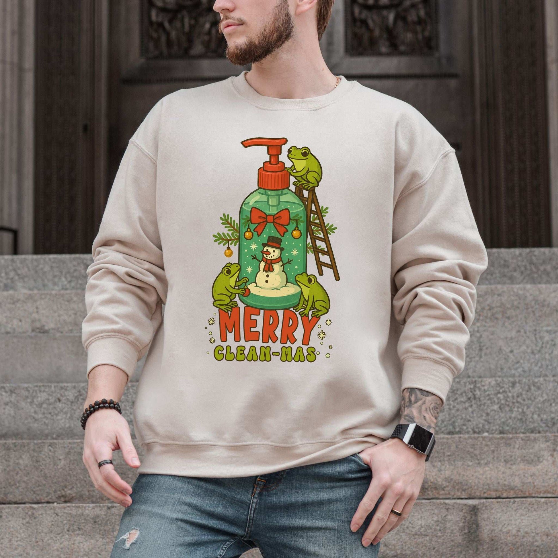 Merry Clean-mas Sweatshirt – Funny Frog & Hand Soap Holiday Gift