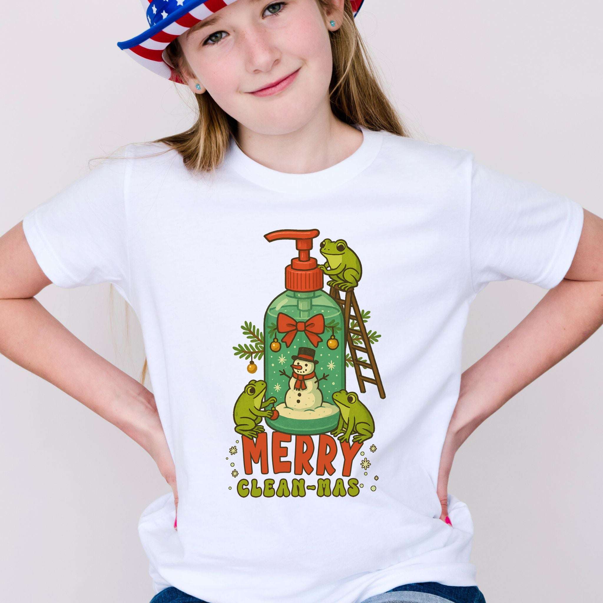 Merry Clean-mas Youth T-Shirt – Funny Frog & Holiday Soap Squad