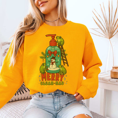 Merry Clean-mas Sweatshirt – Funny Frog & Hand Soap Holiday Gift