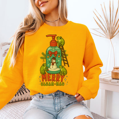 Merry Clean-mas Sweatshirt – Funny Frog & Hand Soap Holiday Gift