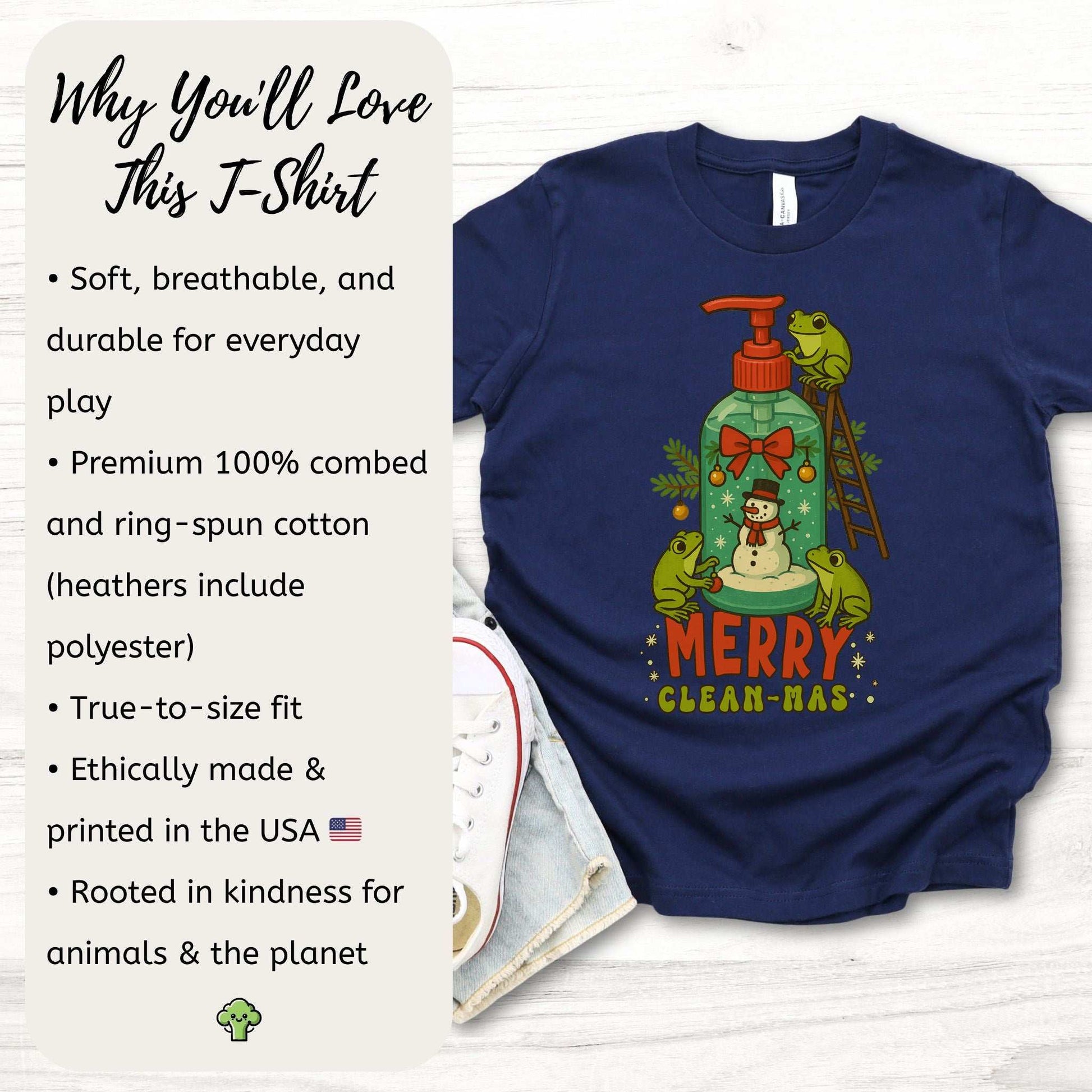 Merry Clean-mas Youth T-Shirt – Funny Frog & Holiday Soap Squad