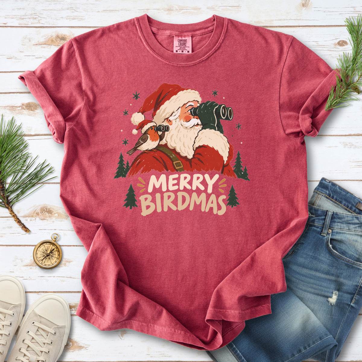 Merry Birdmas Comfort Colors Shirt – Santa Birdwatching Tee