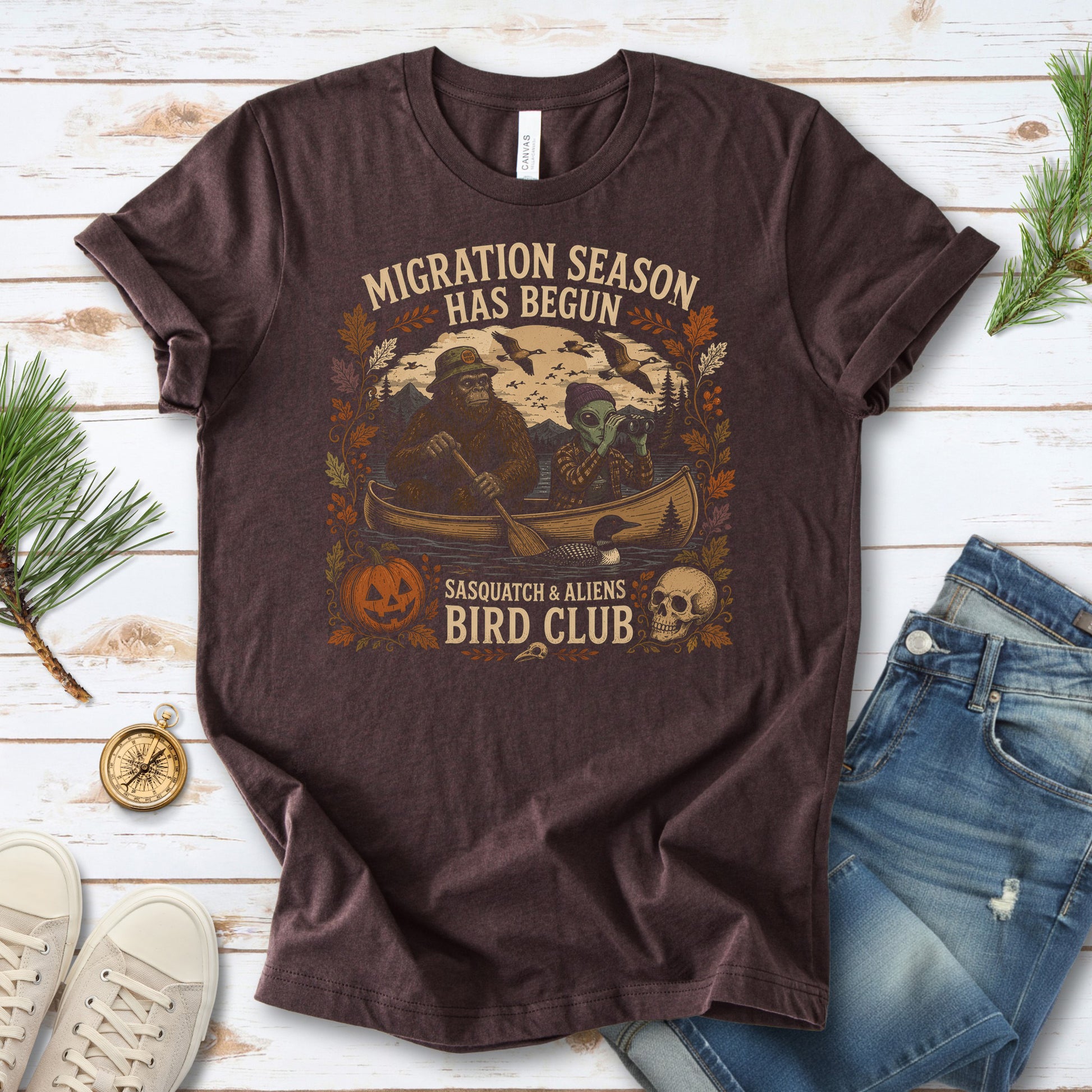 Migration Season Has Begun Sasquatch Alien Bird Club Halloween T-Shirt