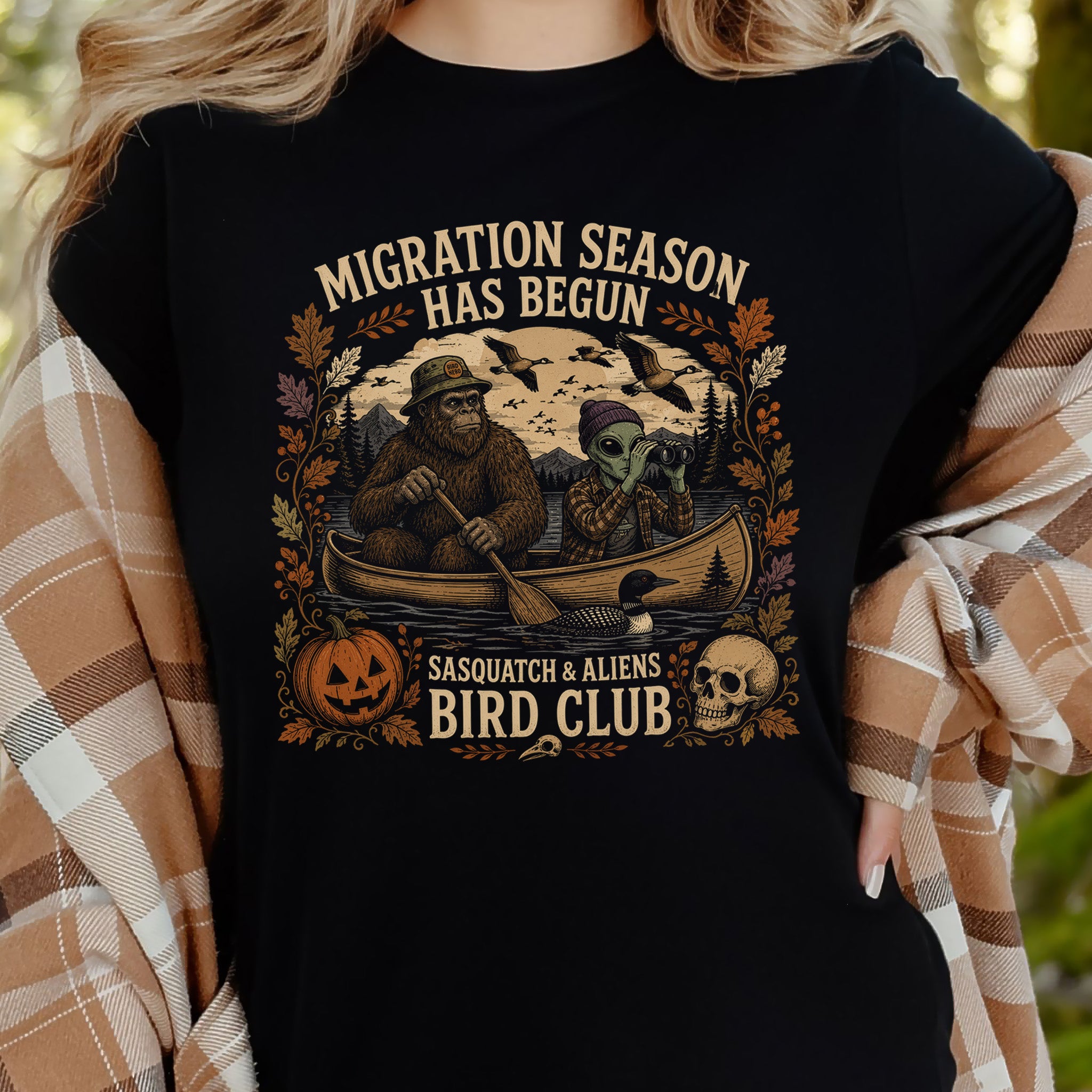 Migration Season Has Begun Sasquatch Alien Bird Club Halloween T-Shirt