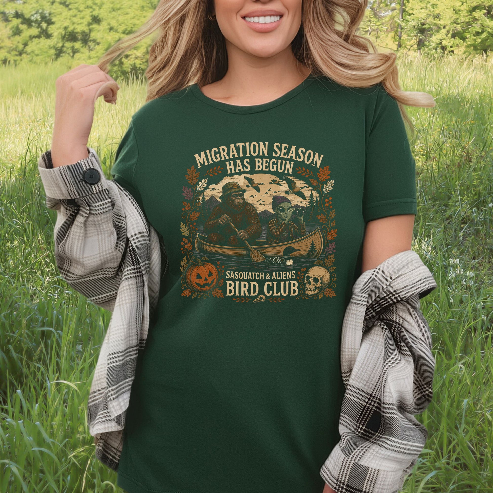 Migration Season Has Begun Sasquatch Alien Bird Club Halloween T-Shirt
