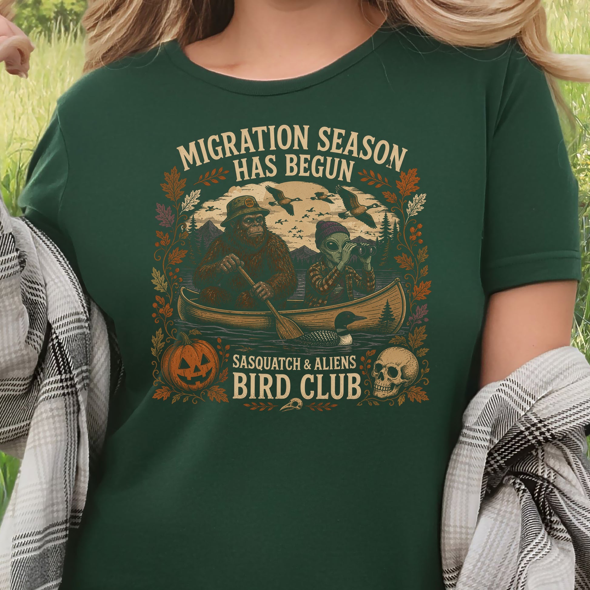 Migration Season Has Begun Sasquatch Alien Bird Club Halloween T-Shirt