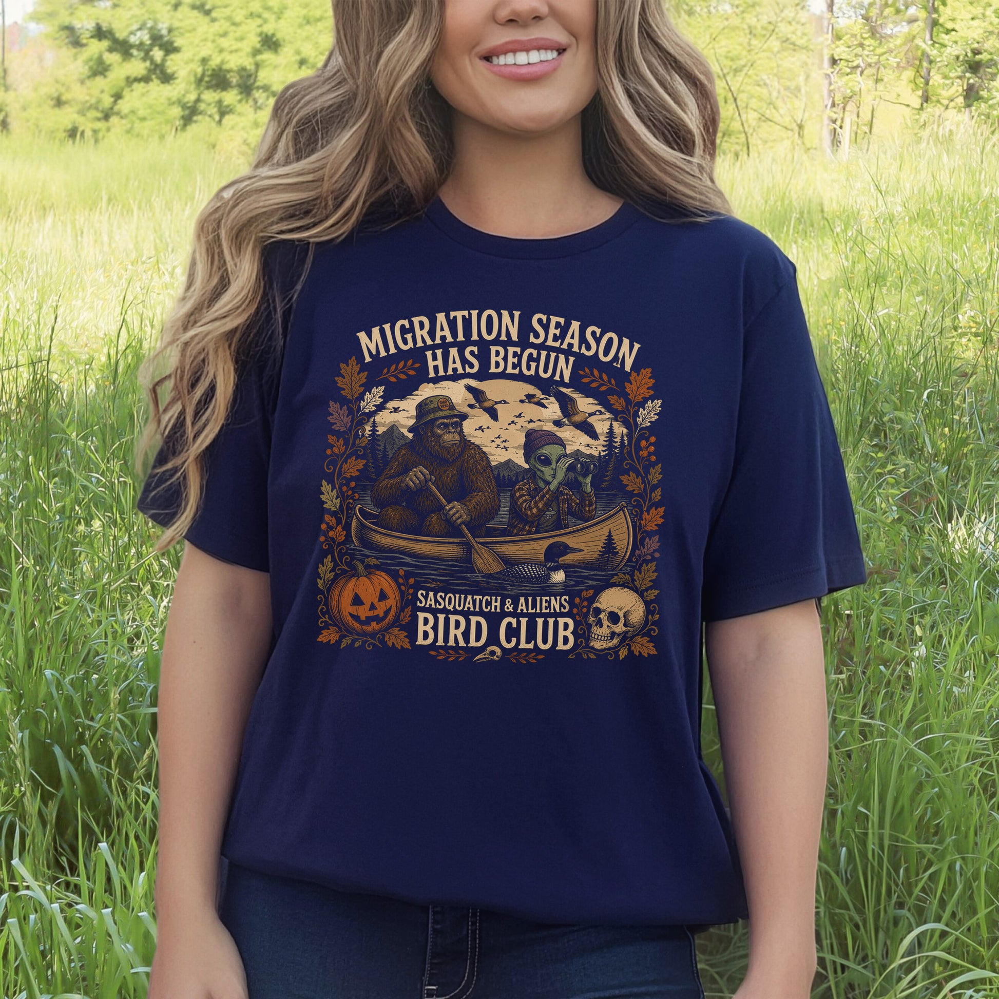 Migration Season Has Begun Sasquatch Alien Bird Club Halloween T-Shirt