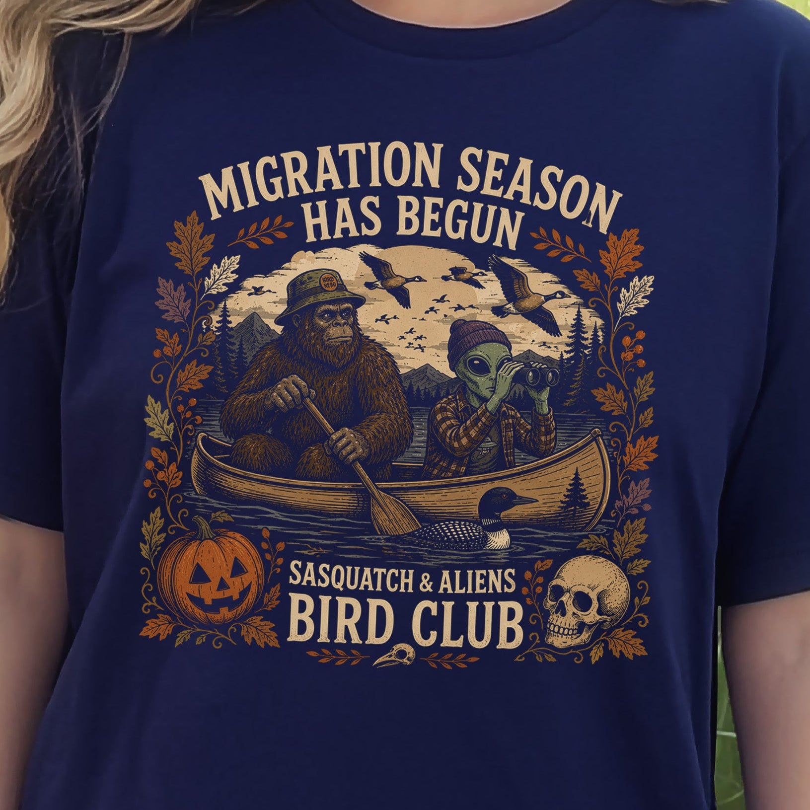 Migration Season Has Begun Sasquatch Alien Bird Club Halloween T-Shirt