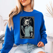 The Scroll Skeleton Halloween Sweatshirt – Tarot Doom for Screen Addicts