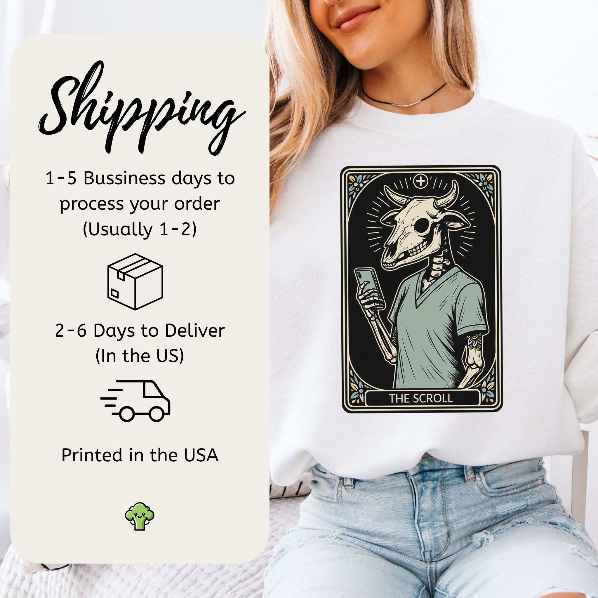 The Scroll Skeleton Halloween Sweatshirt – Tarot Doom for Screen Addicts