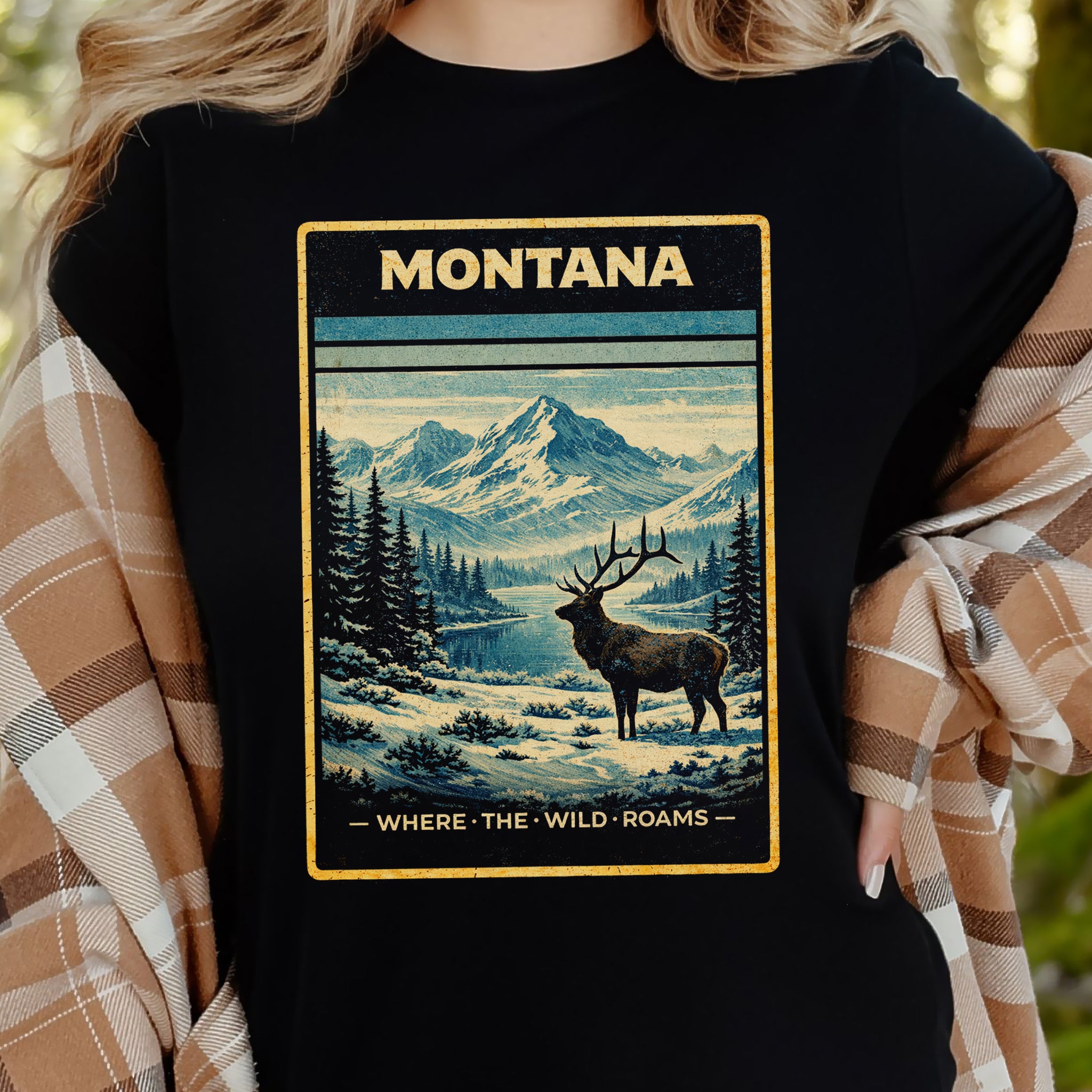 Montana Where the Wild Roams Elk Mountain Adventure Vintage T-Shirt