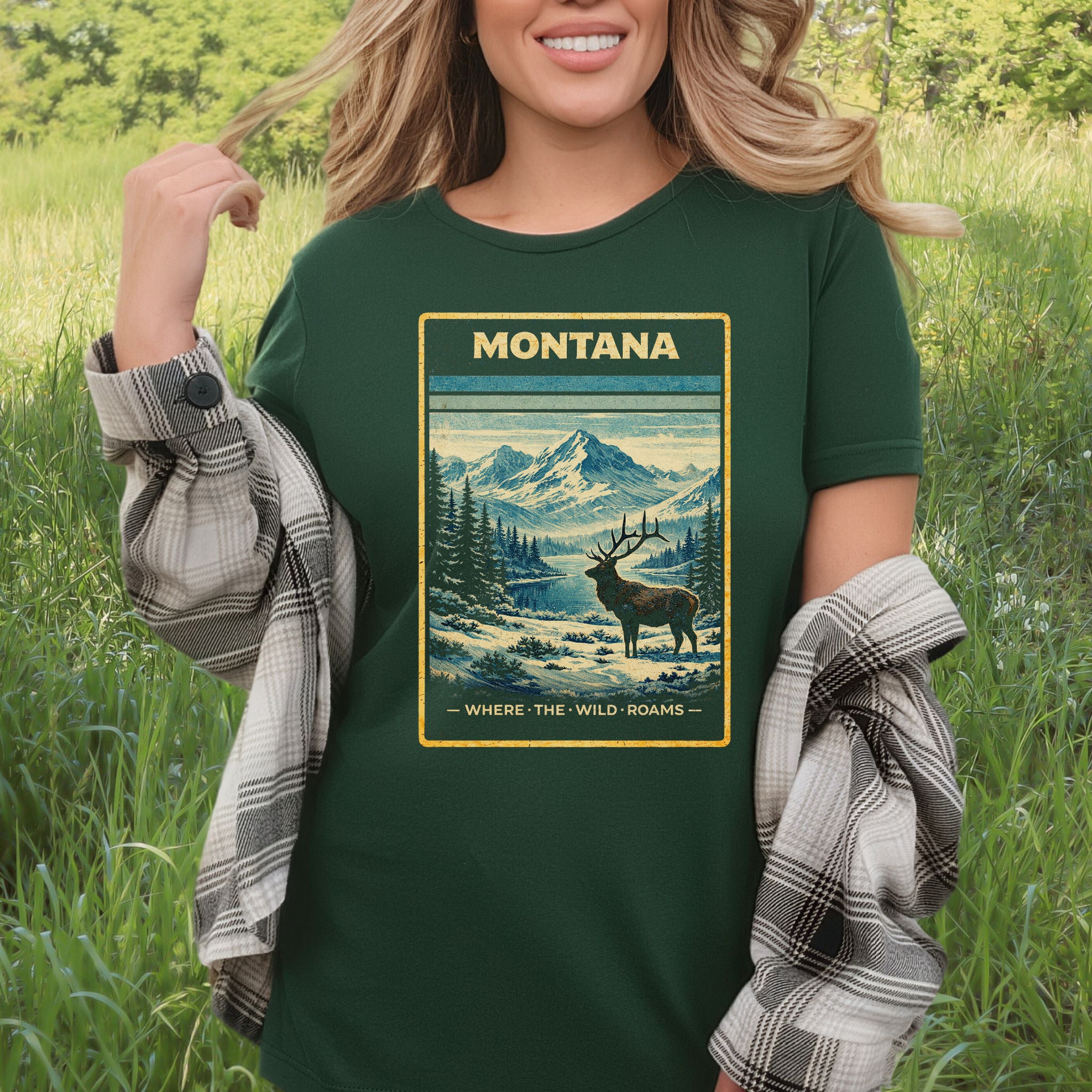 Montana Where the Wild Roams Elk Mountain Adventure Vintage T-Shirt