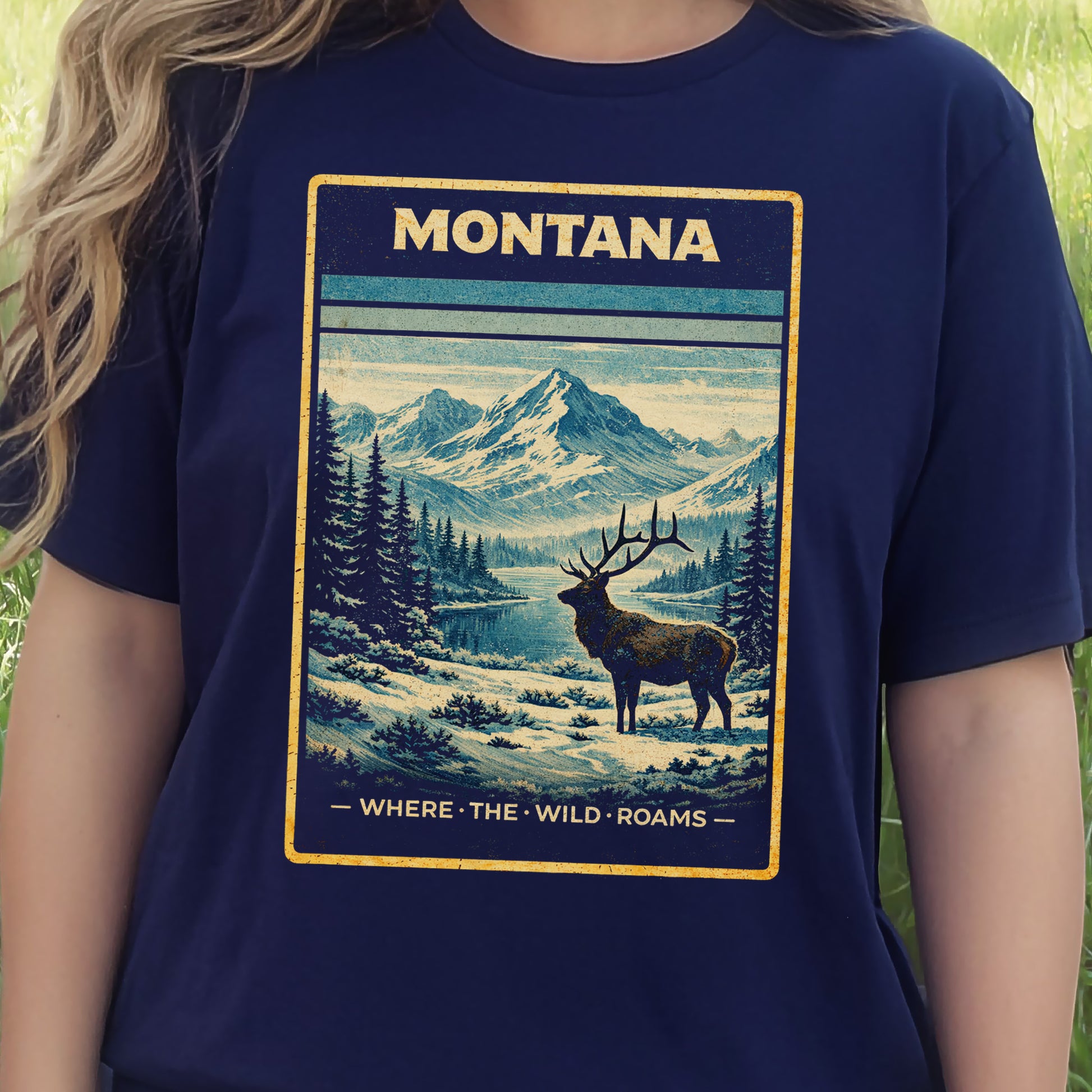Montana Where the Wild Roams Elk Mountain Adventure Vintage T-Shirt