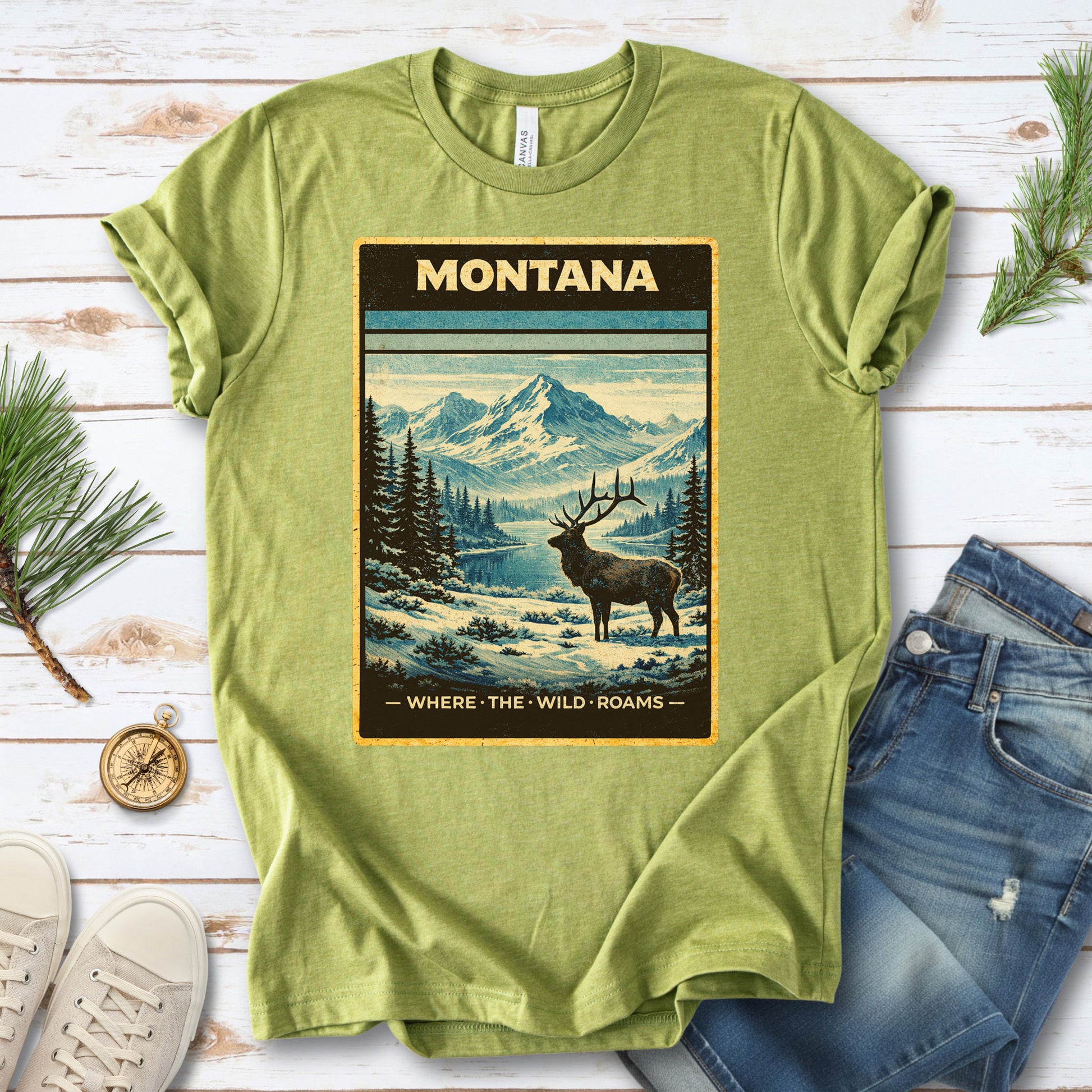 Montana Where the Wild Roams Elk Mountain Adventure Vintage T-Shirt