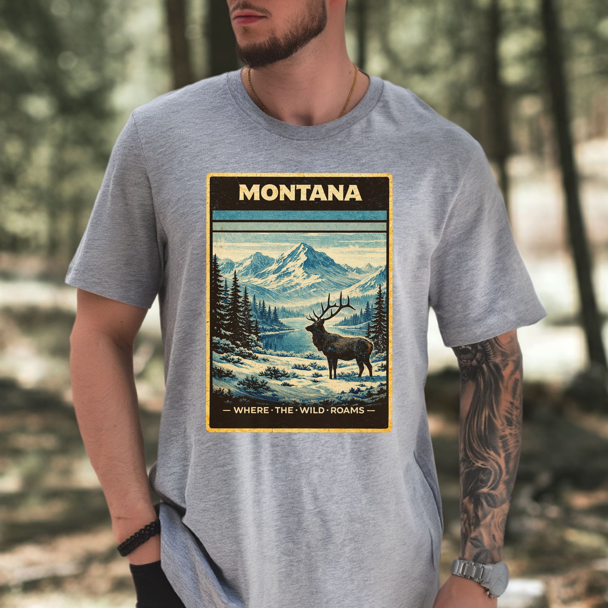 Montana Where the Wild Roams Elk Mountain Adventure Vintage T-Shirt