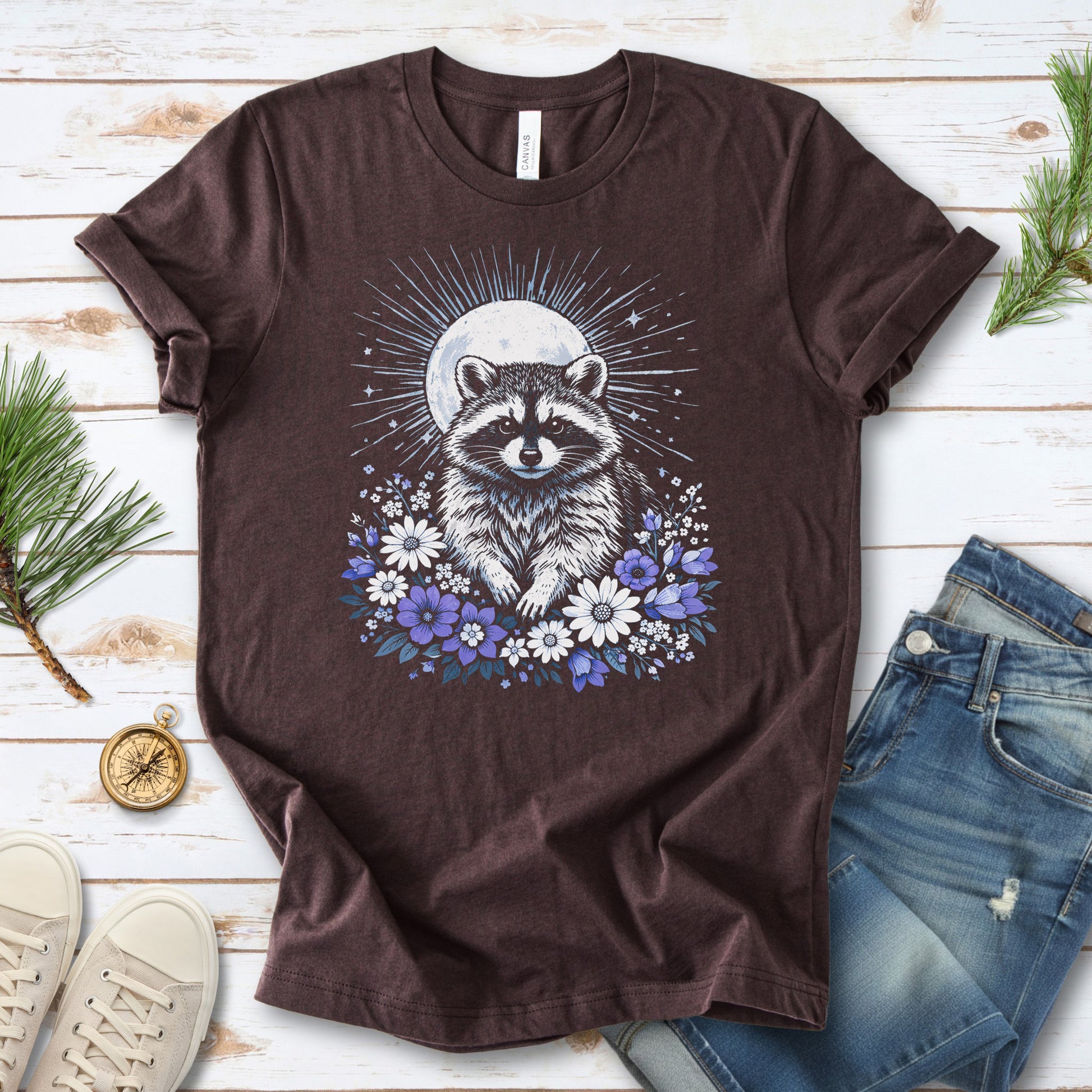 Moonlit Guardian Raccoon Botanical Daisy Moon T-Shirt