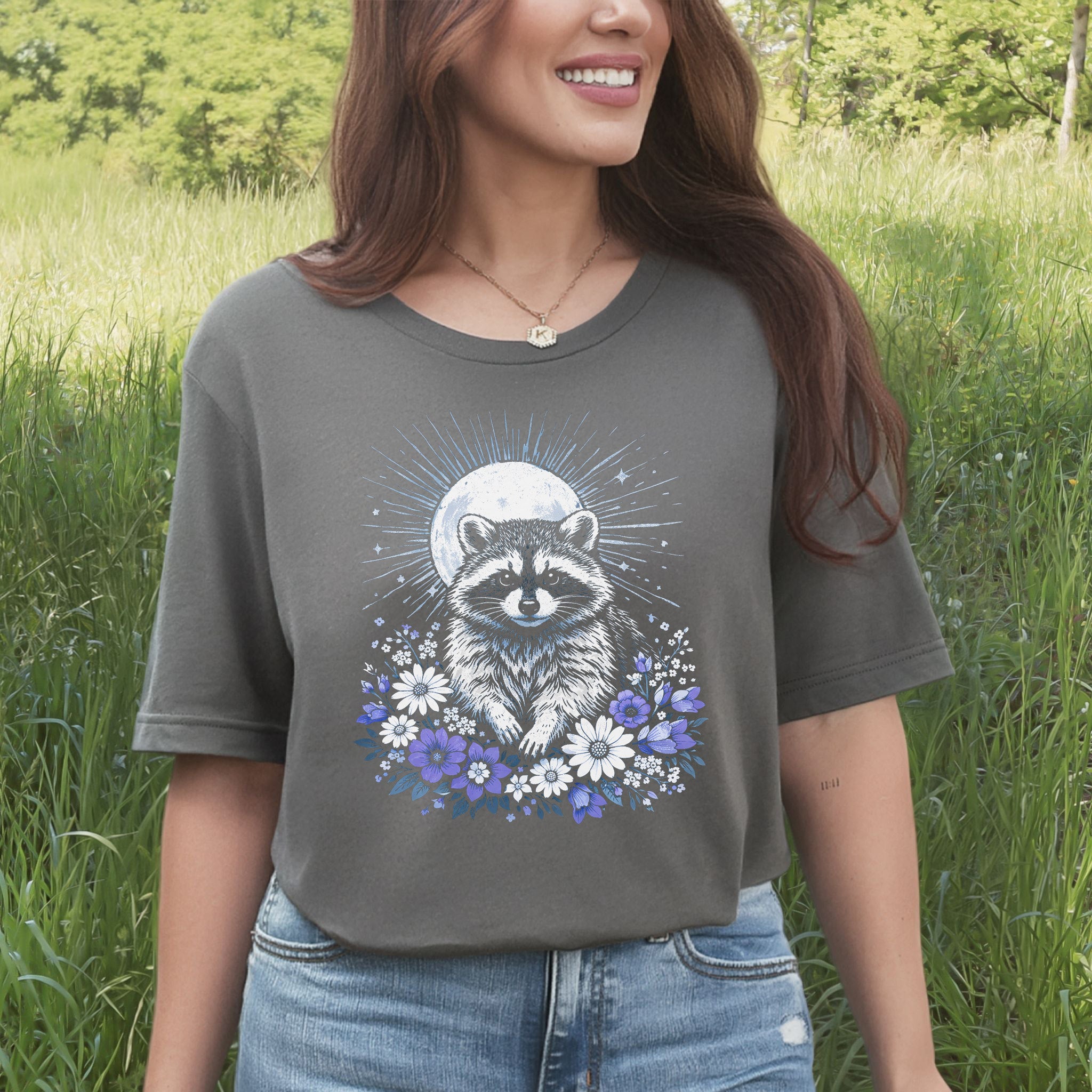 Moonlit Guardian Raccoon Botanical Daisy Moon T-Shirt