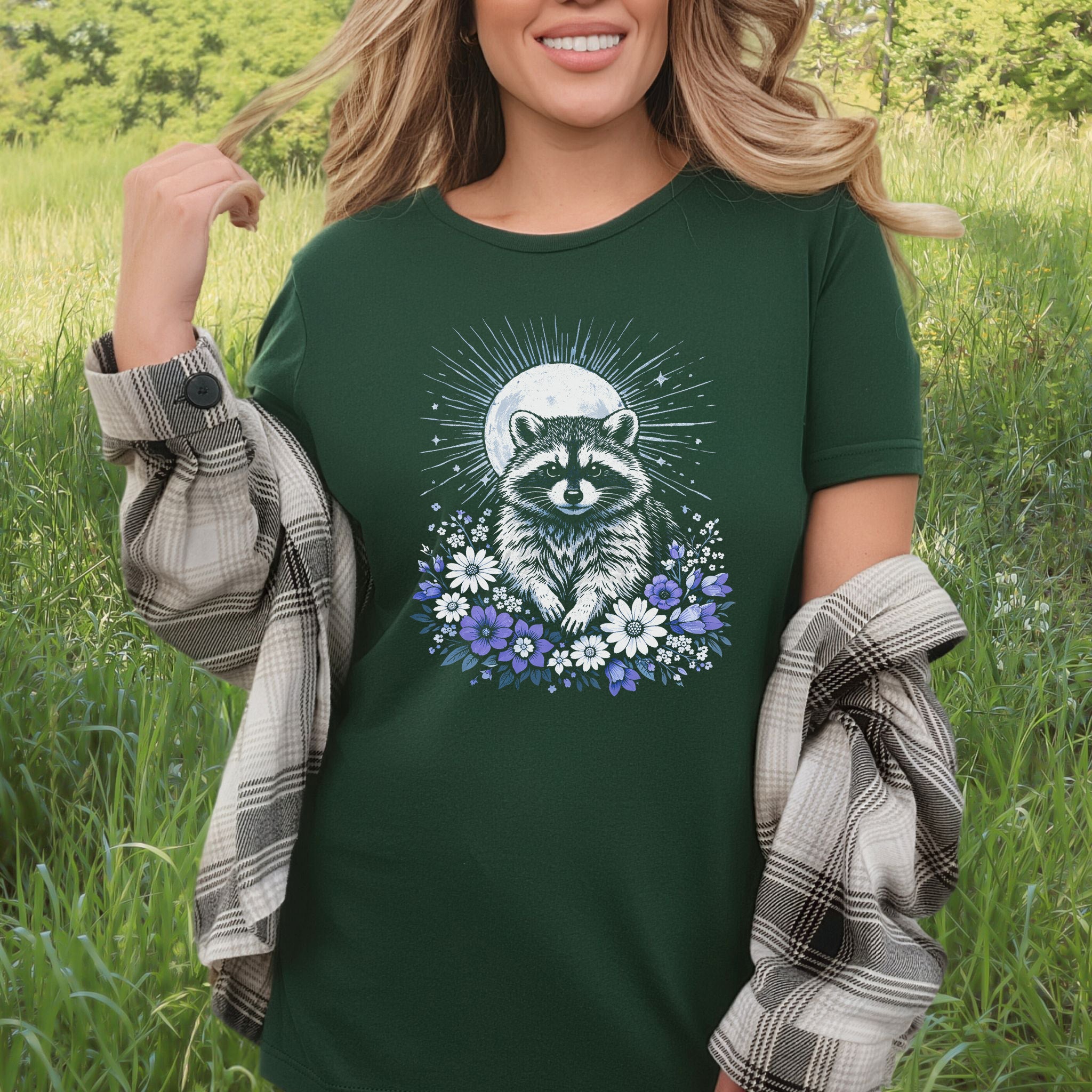 Moonlit Guardian Raccoon Botanical Daisy Moon T-Shirt