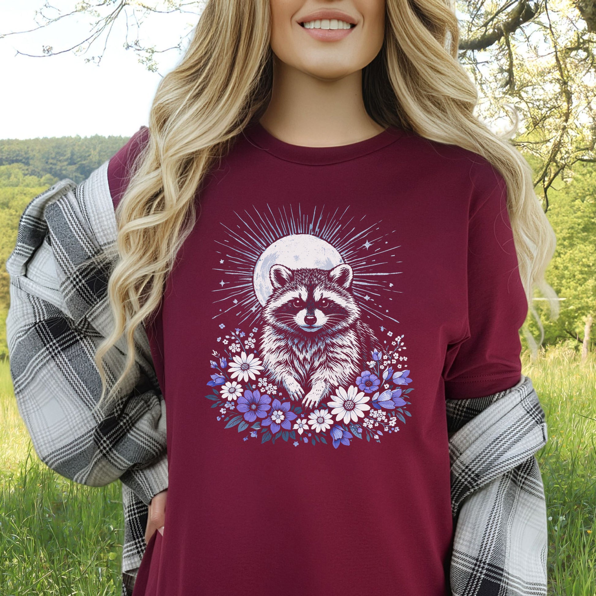 Moonlit Guardian Raccoon Botanical Daisy Moon T-Shirt