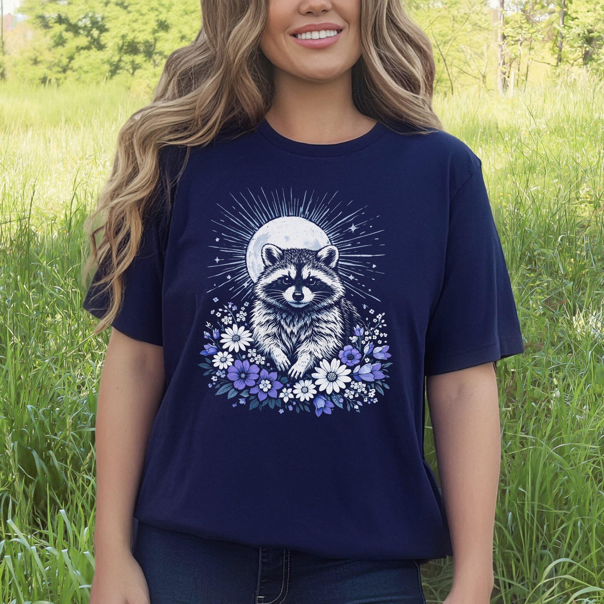 Moonlit Guardian Raccoon Botanical Daisy Moon T-Shirt