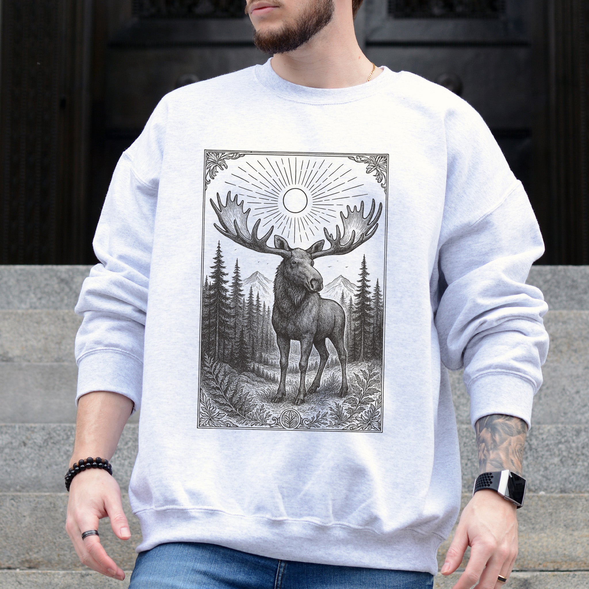 Mystic Moose Crewneck – Guardian of the Forest Wildlife Sweatshirt