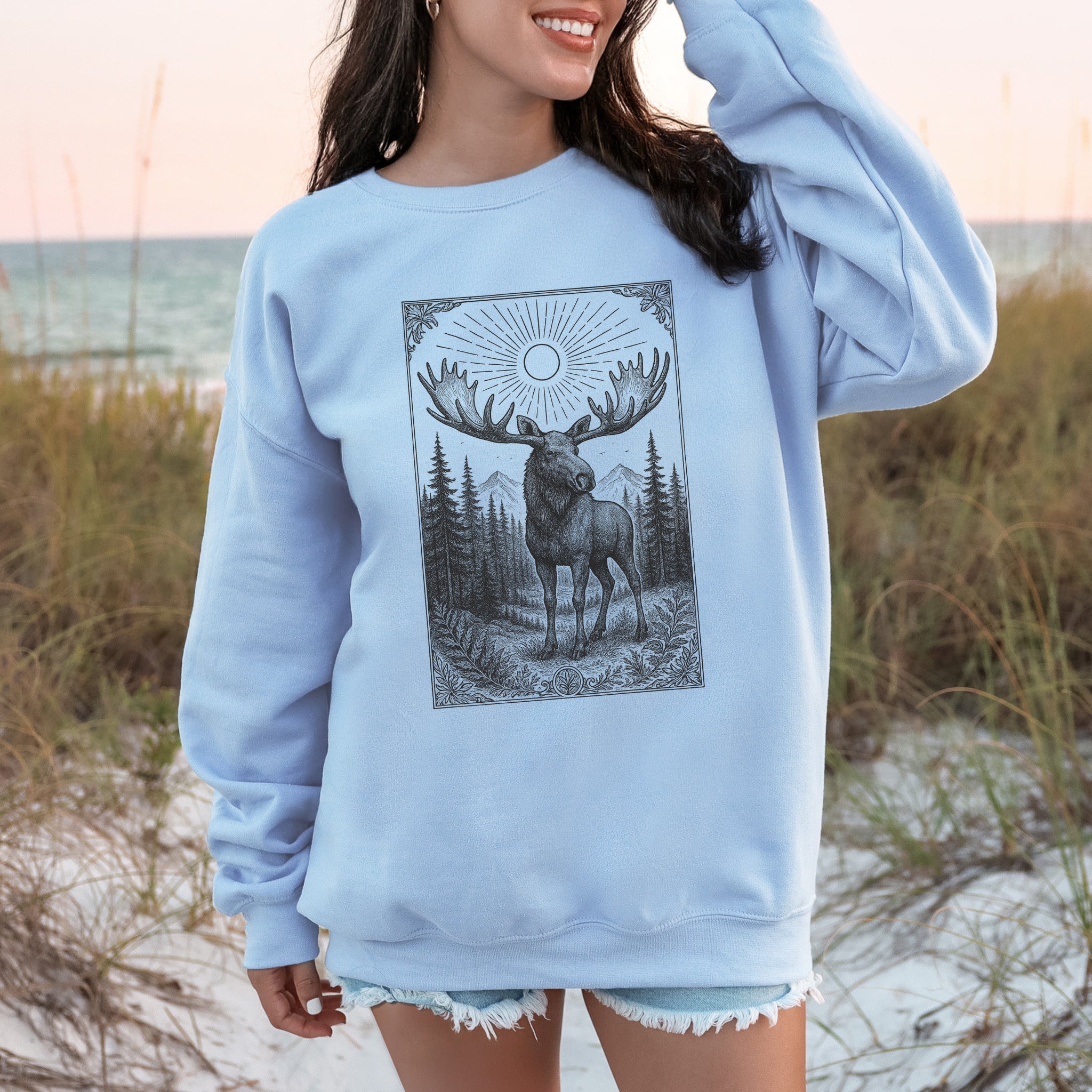 Mystic Moose Crewneck – Guardian of the Forest Wildlife Sweatshirt