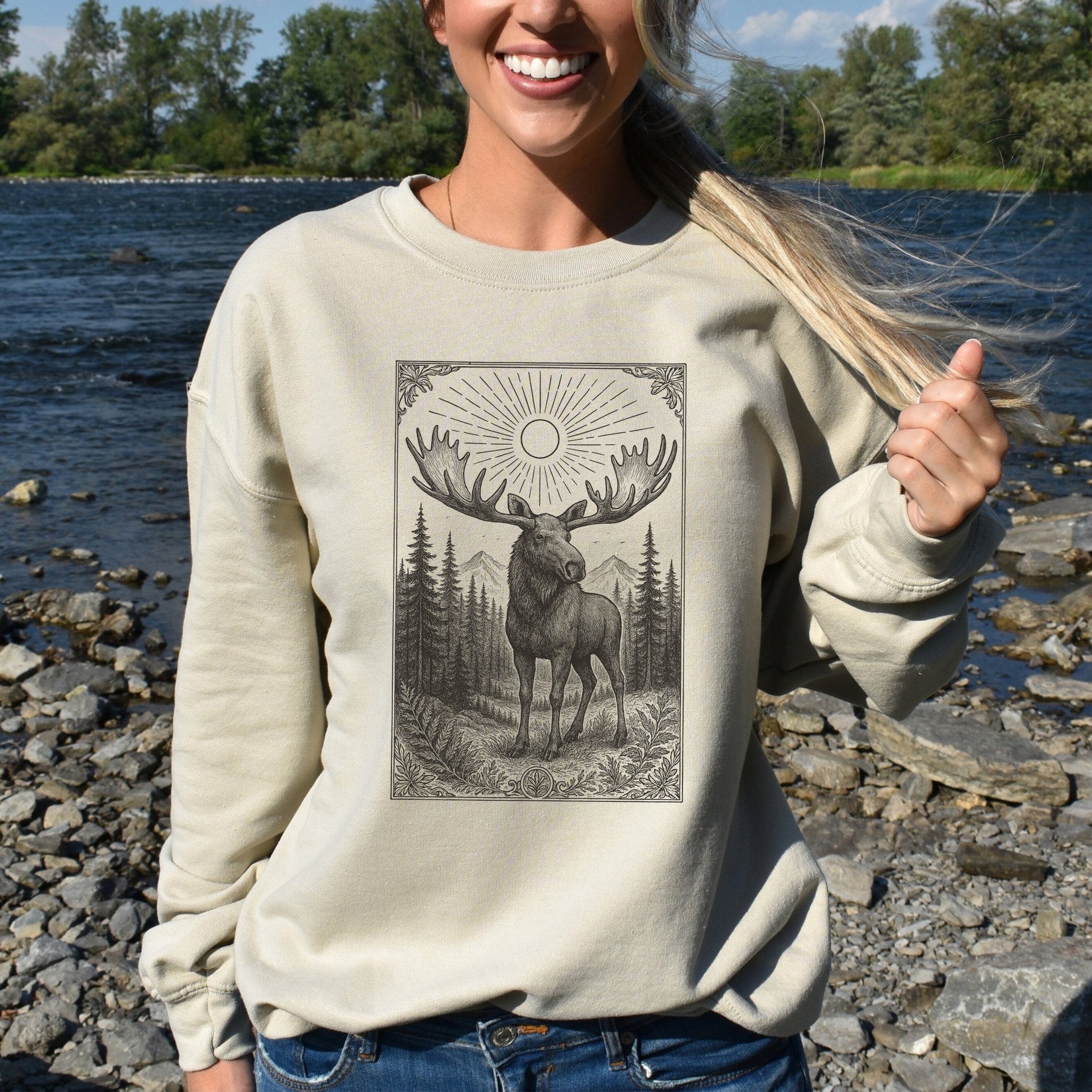 Mystic Moose Crewneck – Guardian of the Forest Wildlife Sweatshirt