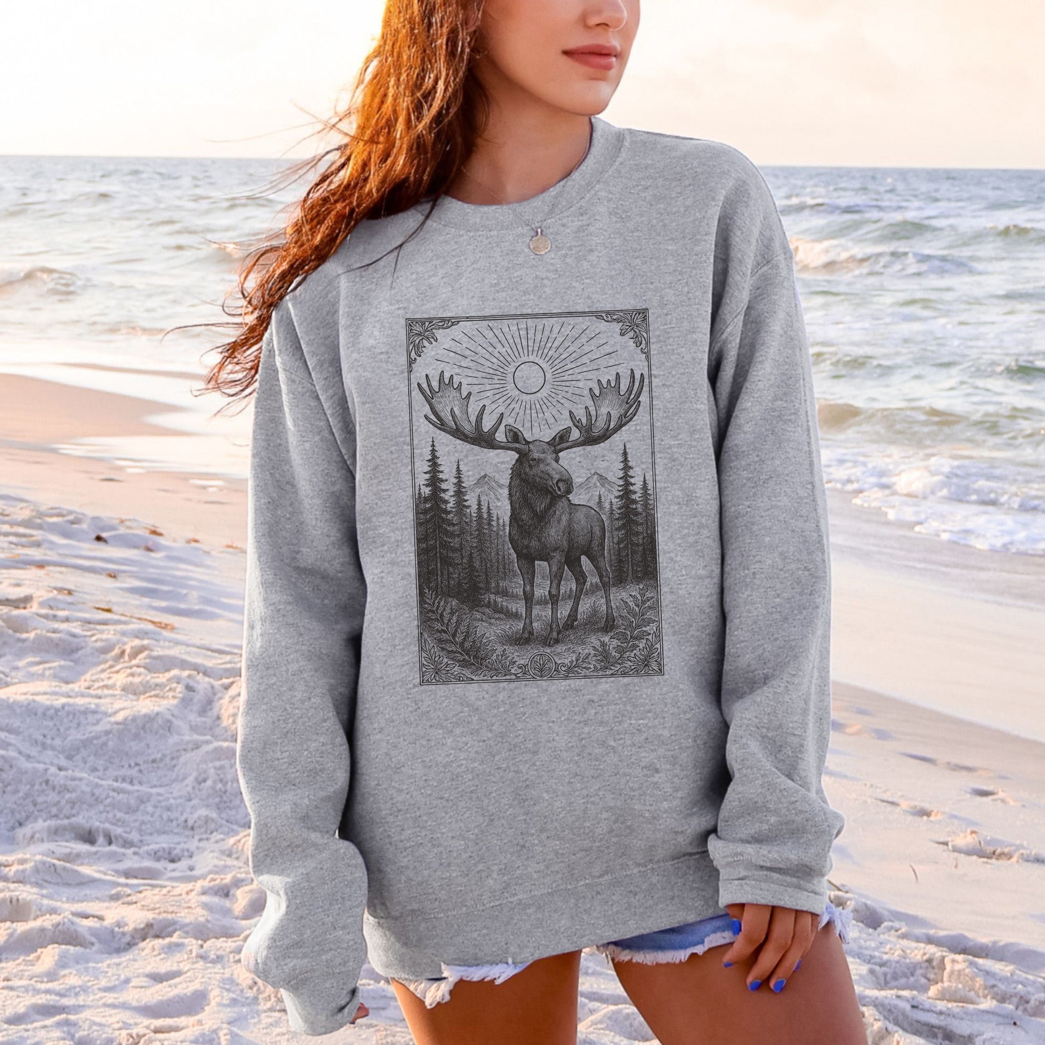 Mystic Moose Crewneck – Guardian of the Forest Wildlife Sweatshirt
