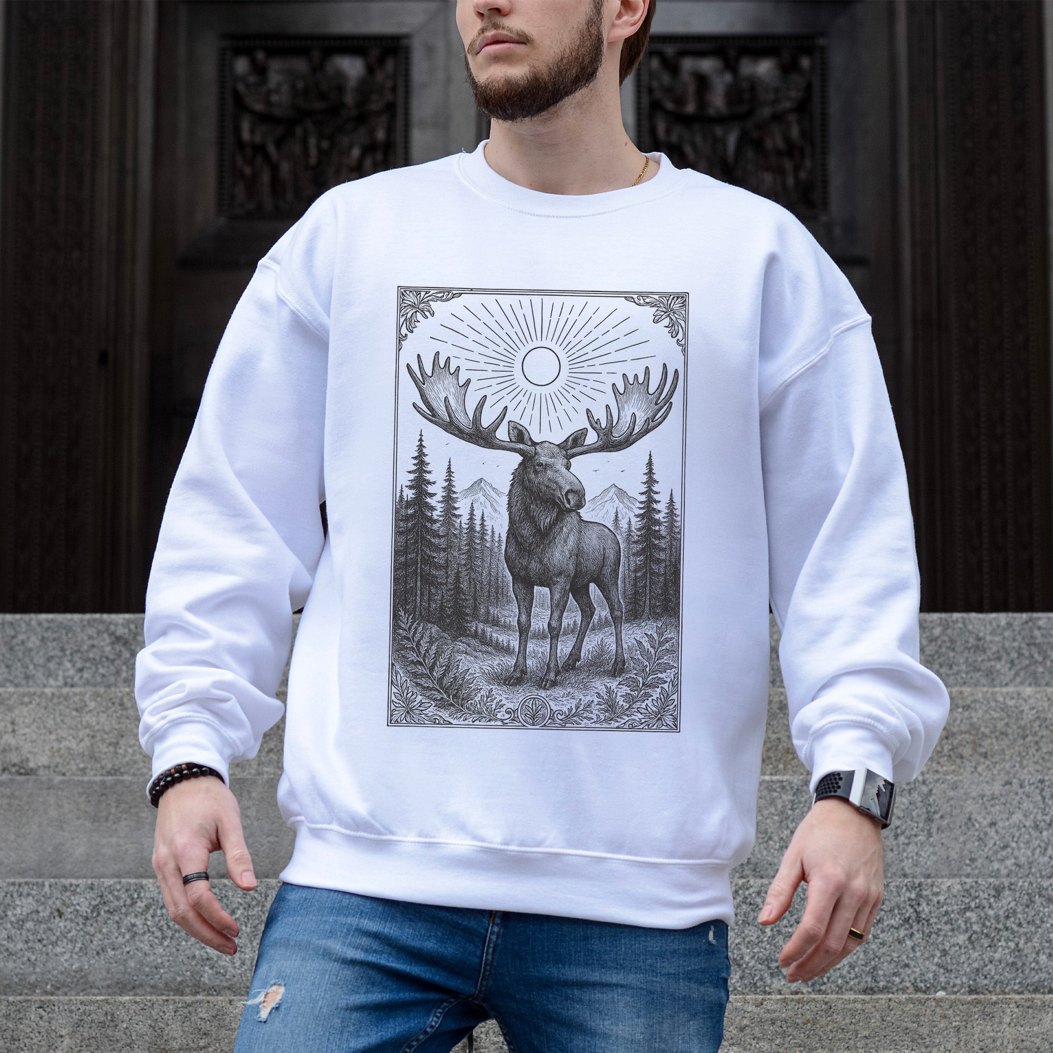 Mystic Moose Crewneck – Guardian of the Forest Wildlife Sweatshirt