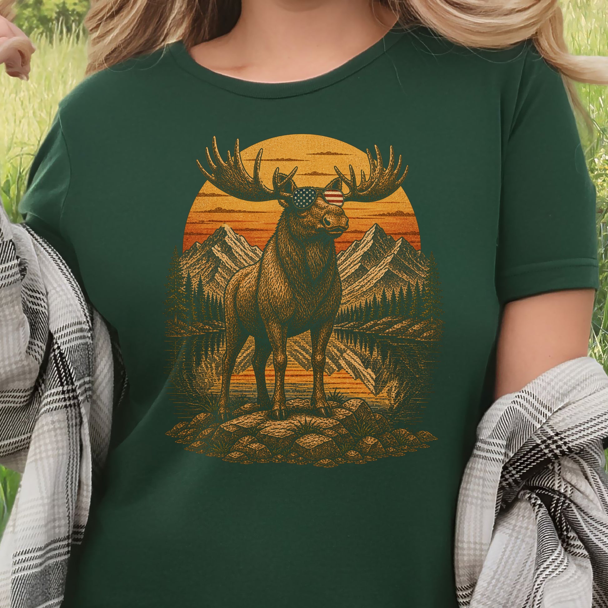 Moose of Freedom Patriotic Mountain Lake Americana Wildlife T-Shirt