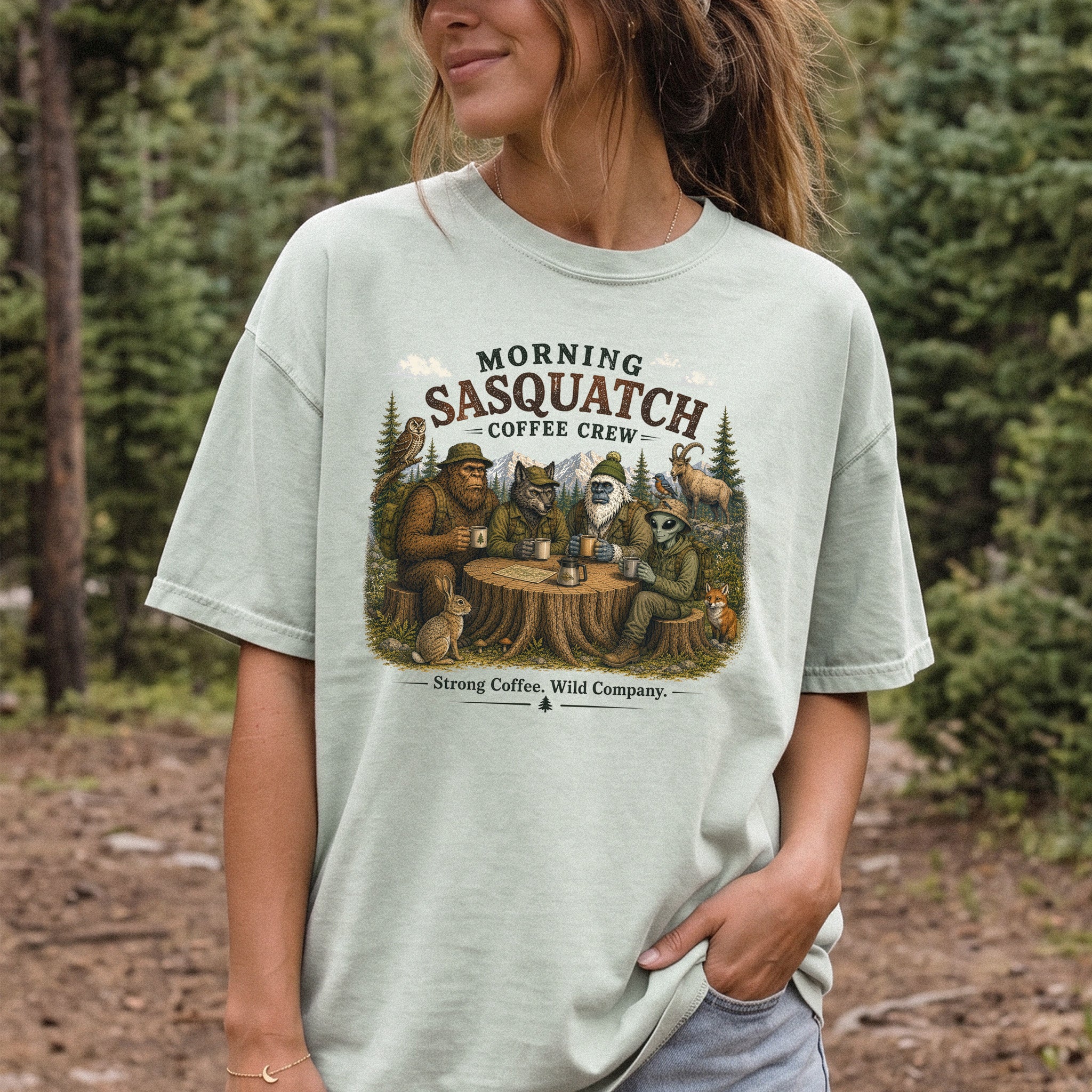 Morning Sasquatch Coffee Crew Comfort Colors Shirt – Cryptid Coffee Tee