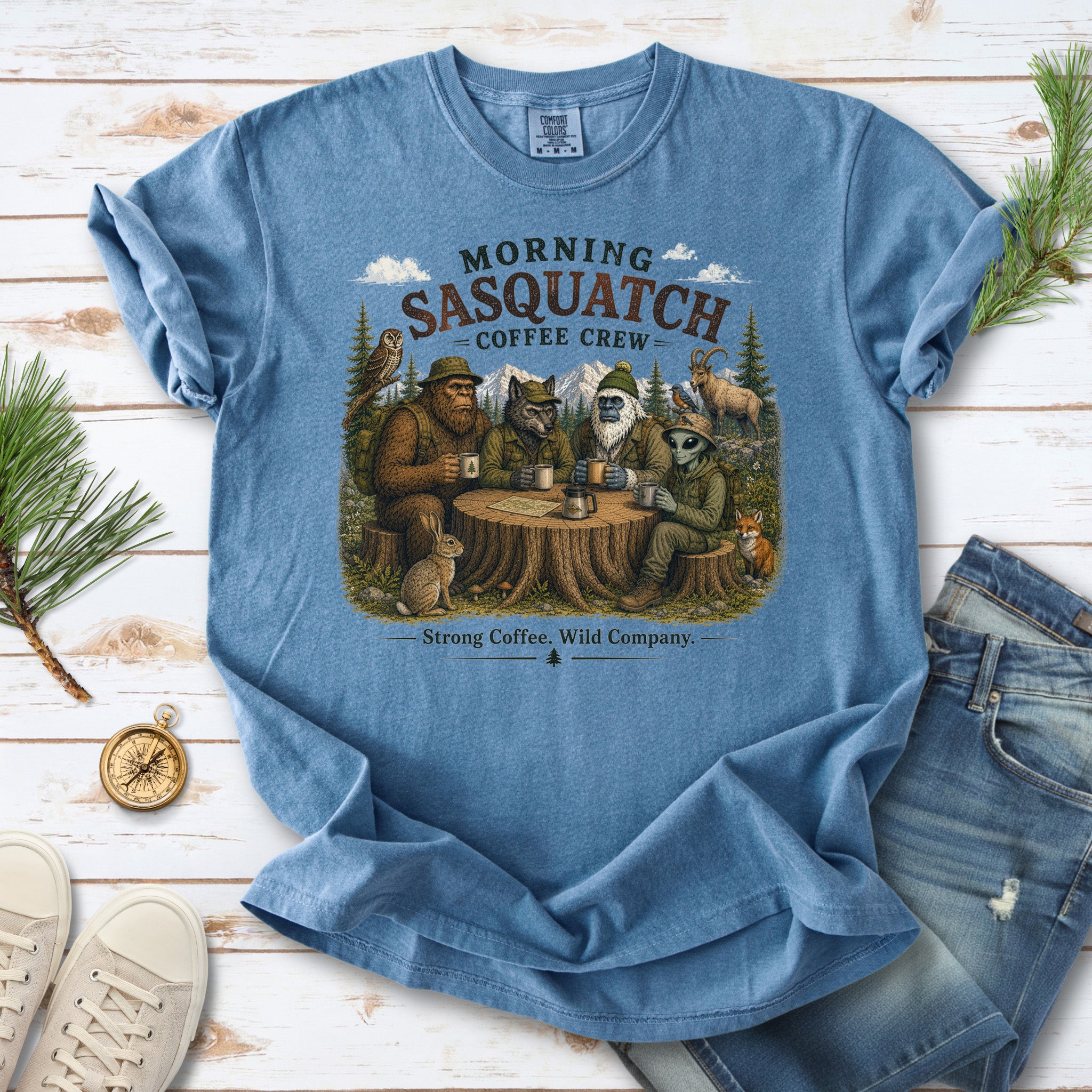Morning Sasquatch Coffee Crew Comfort Colors Shirt – Cryptid Coffee Tee