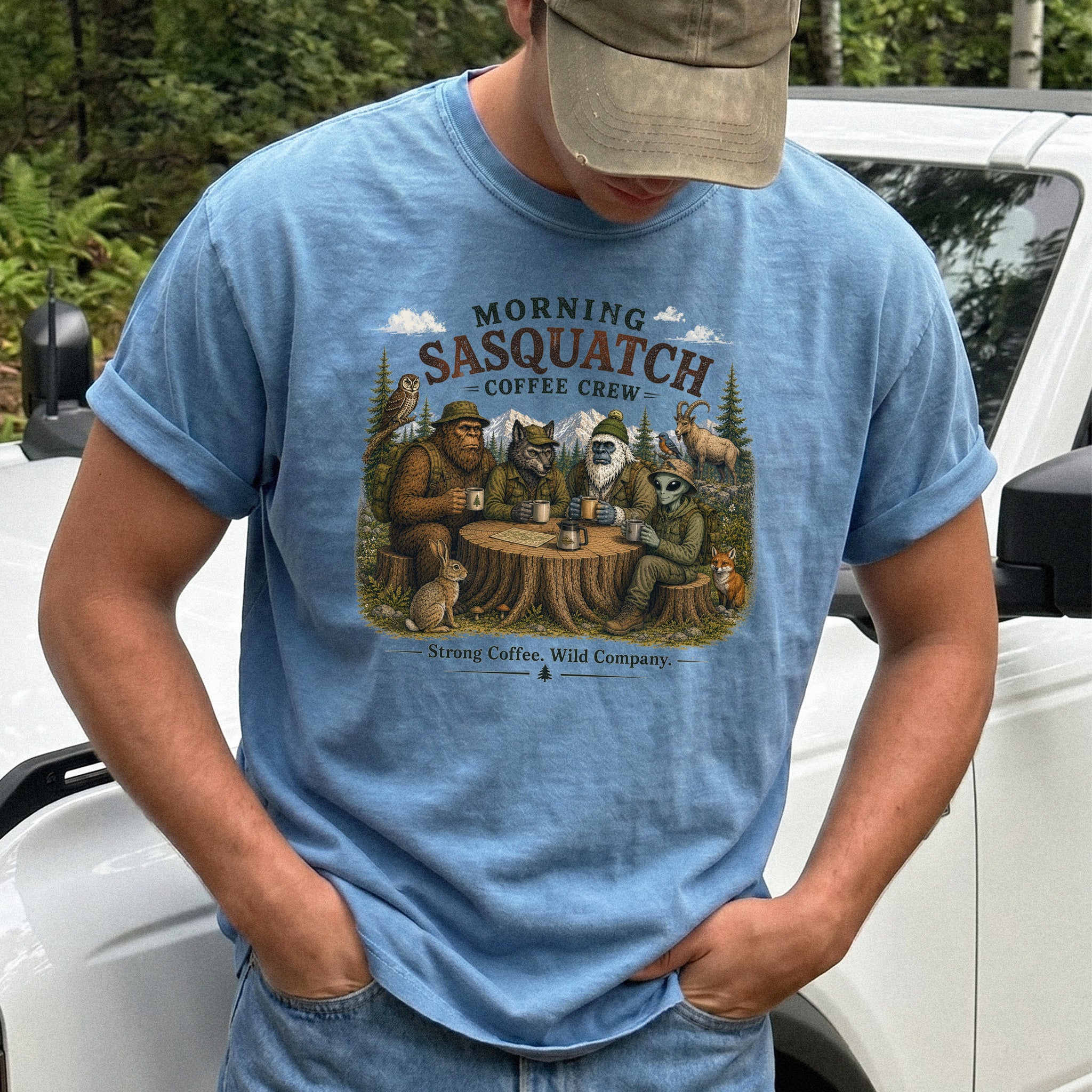 Morning Sasquatch Coffee Crew Comfort Colors Shirt – Cryptid Coffee Tee