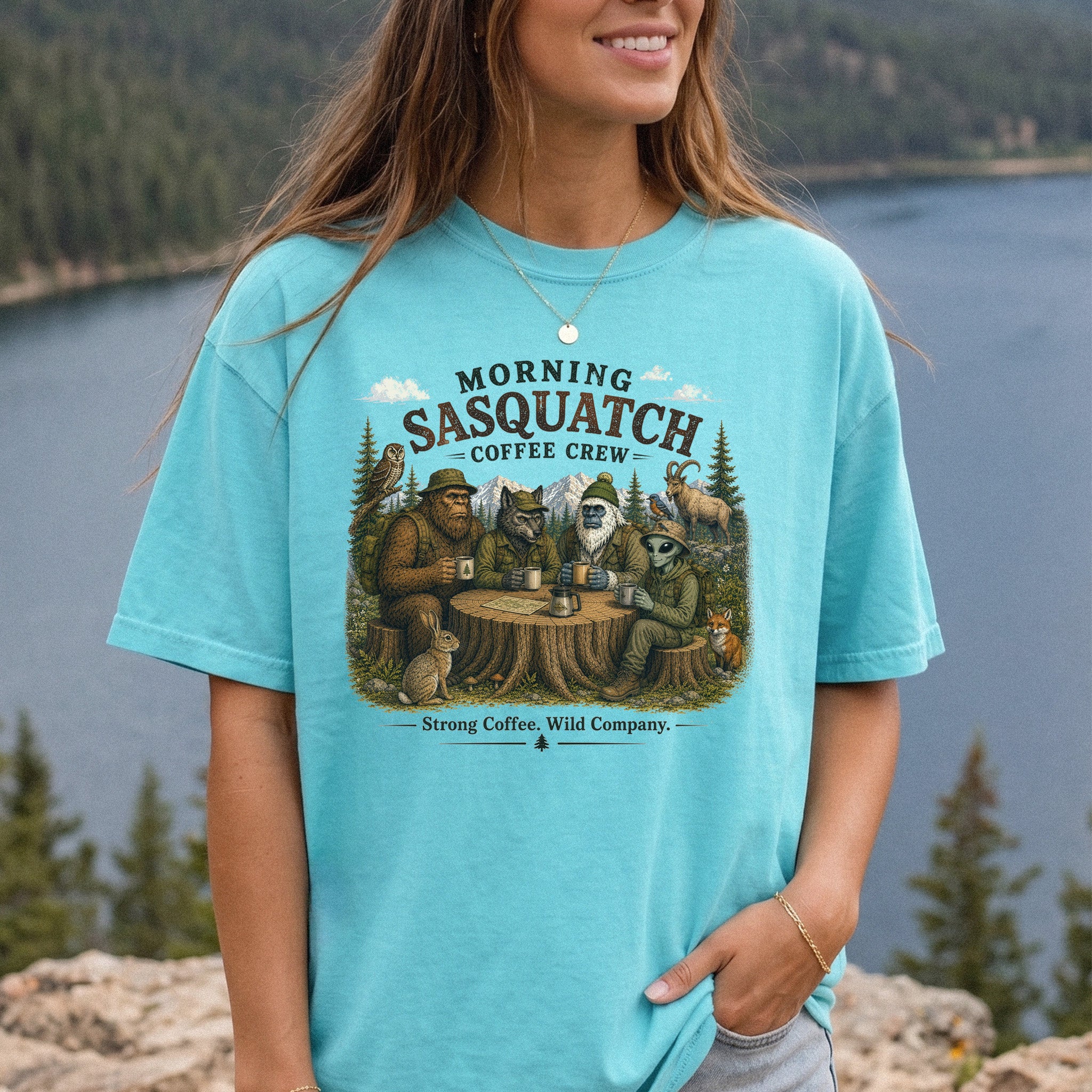 Morning Sasquatch Coffee Crew Comfort Colors Shirt – Cryptid Coffee Tee