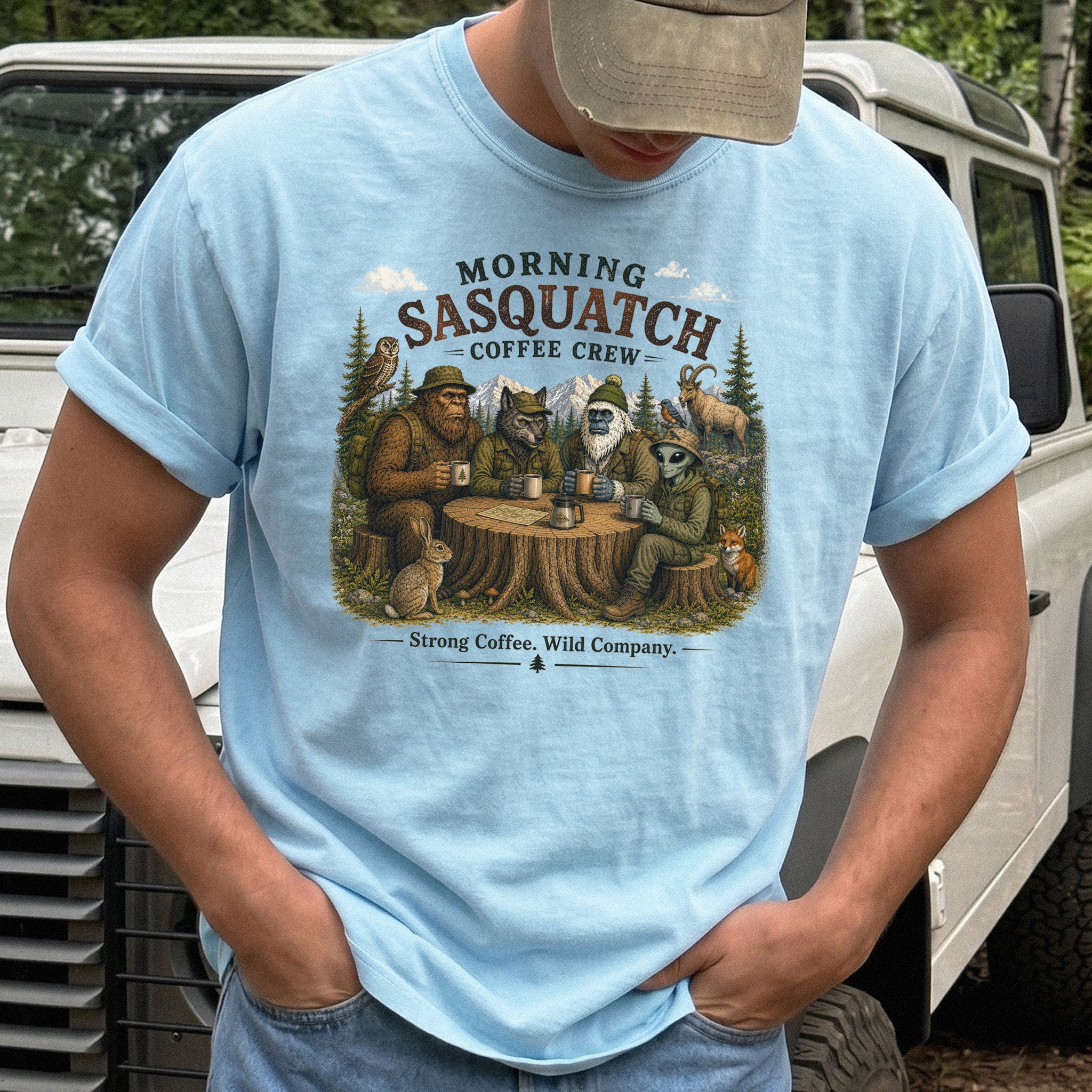 Morning Sasquatch Coffee Crew Comfort Colors Shirt – Cryptid Coffee Tee