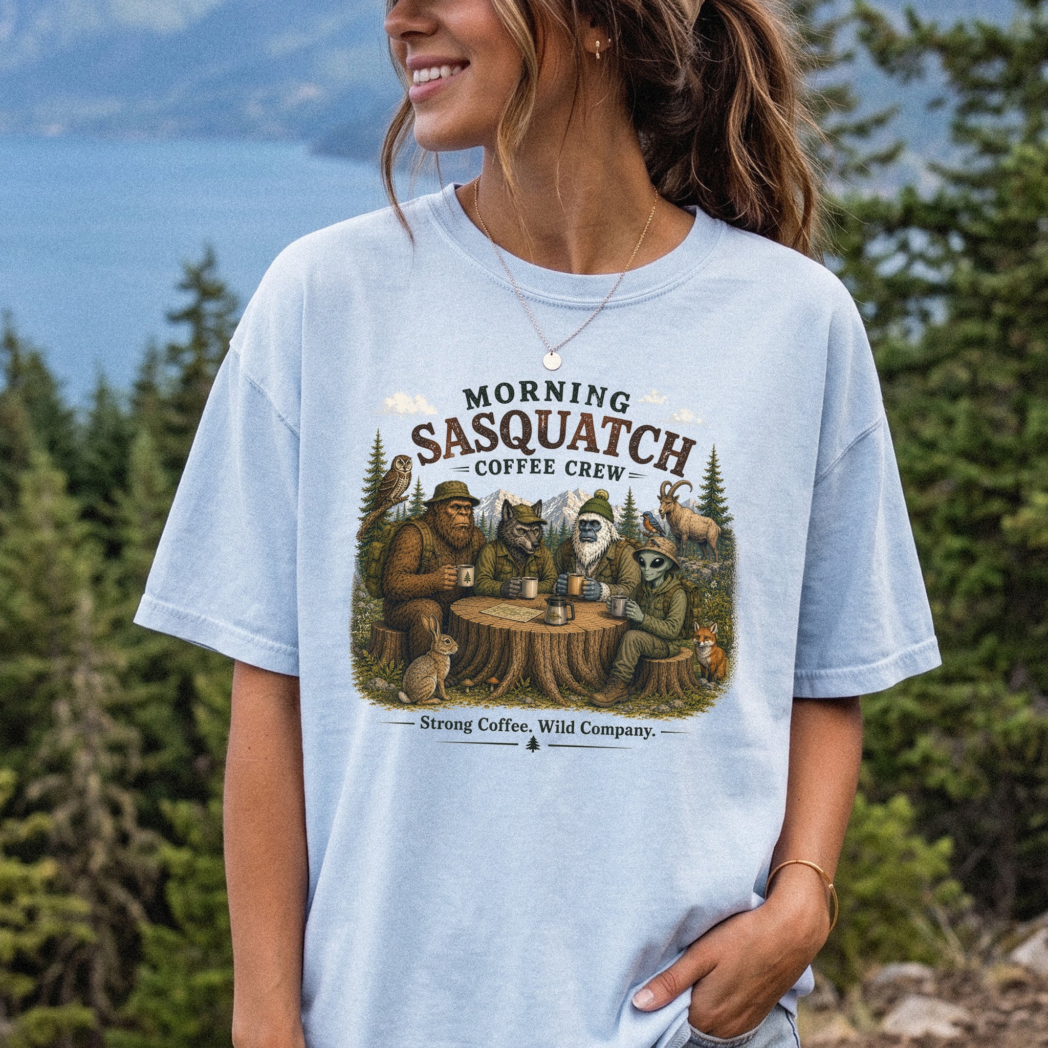 Morning Sasquatch Coffee Crew Comfort Colors Shirt – Cryptid Coffee Tee