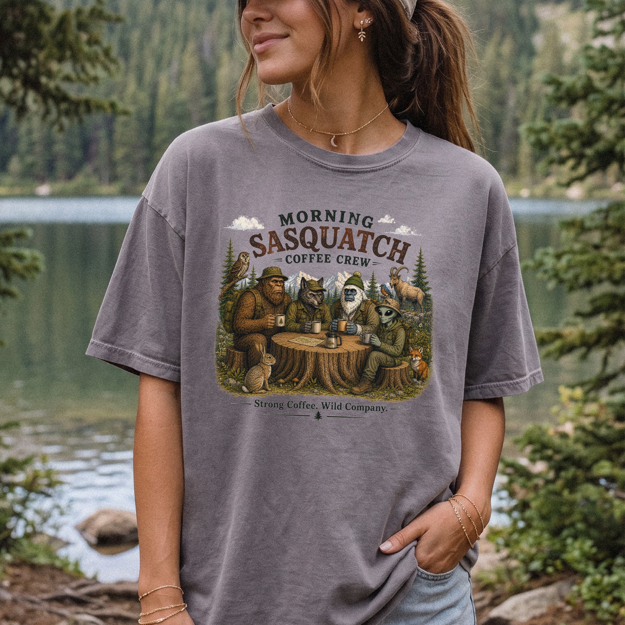 Morning Sasquatch Coffee Crew Comfort Colors Shirt – Cryptid Coffee Tee