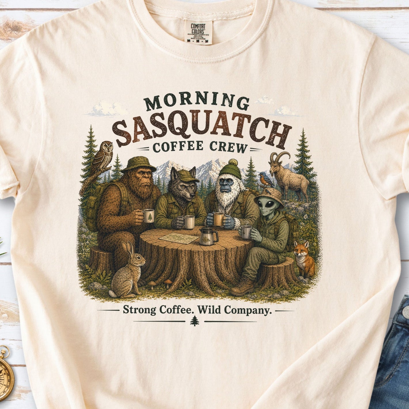 Morning Sasquatch Coffee Crew Comfort Colors Shirt – Cryptid Coffee Tee