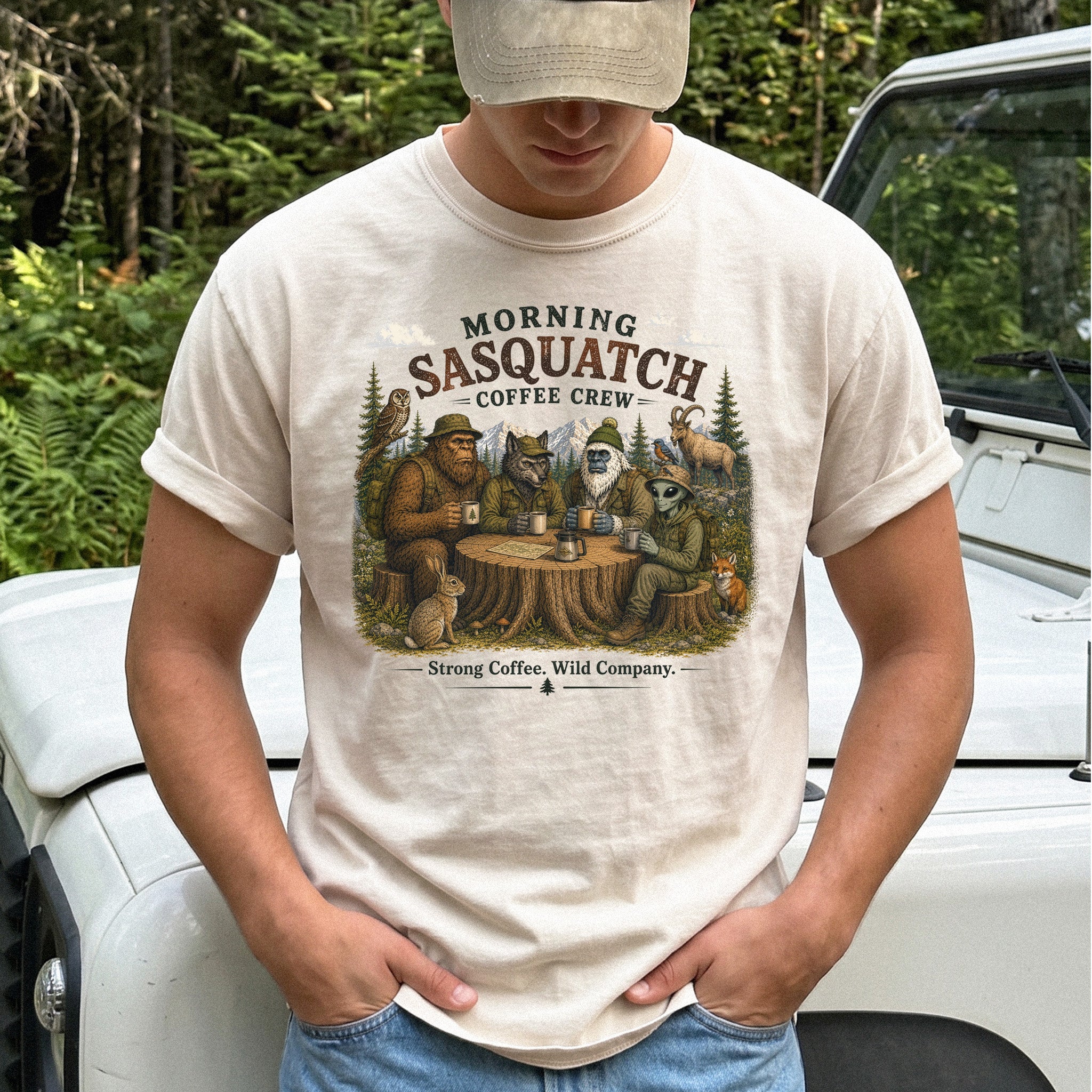Morning Sasquatch Coffee Crew Comfort Colors Shirt – Cryptid Coffee Tee
