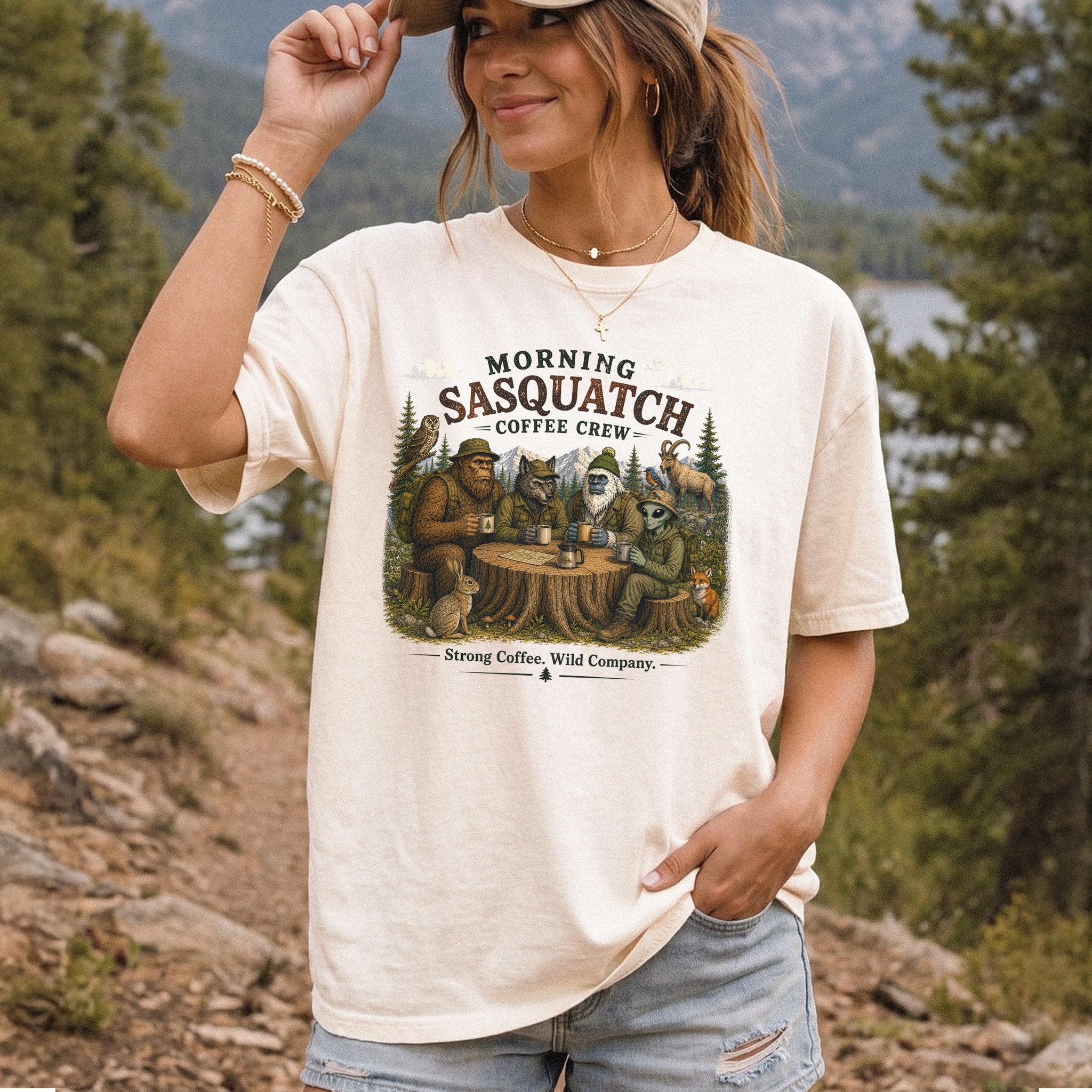 Morning Sasquatch Coffee Crew Comfort Colors Shirt – Cryptid Coffee Tee
