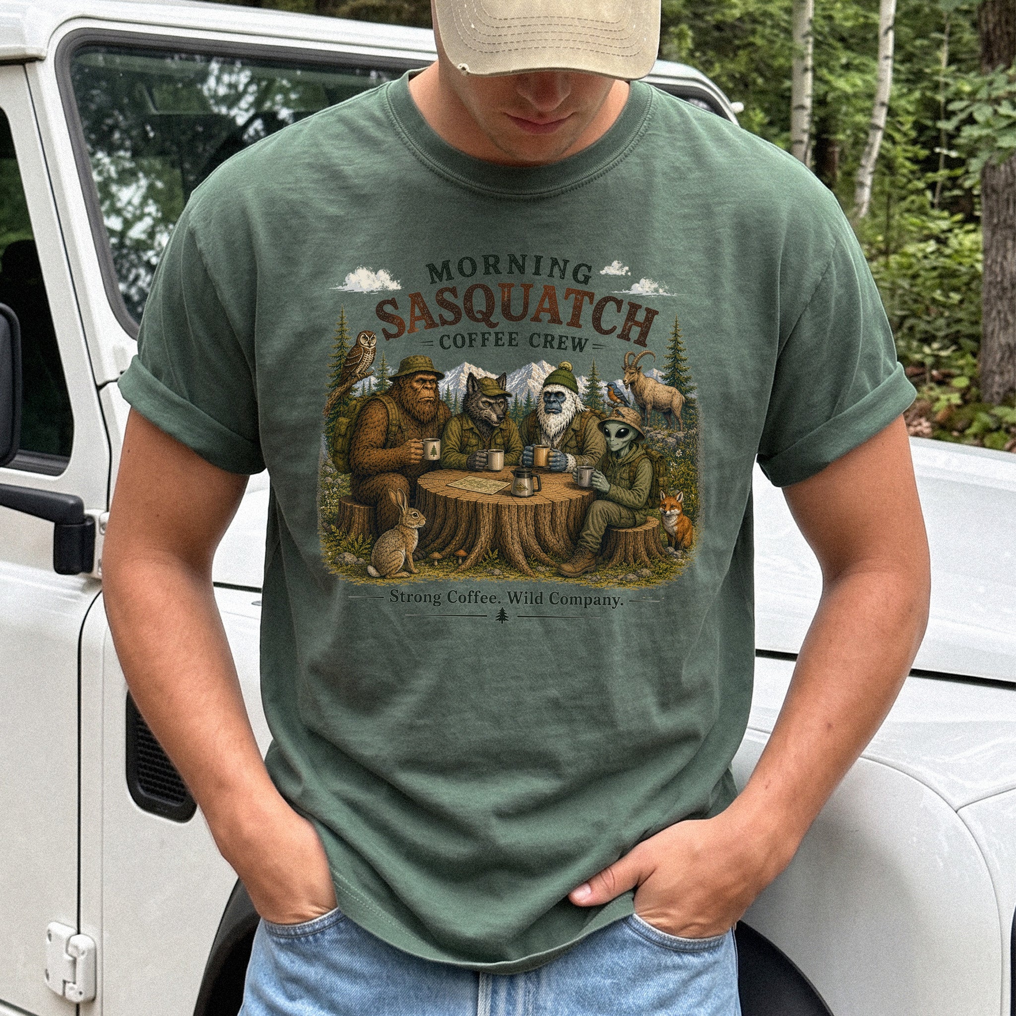 Morning Sasquatch Coffee Crew Comfort Colors Shirt – Cryptid Coffee Tee