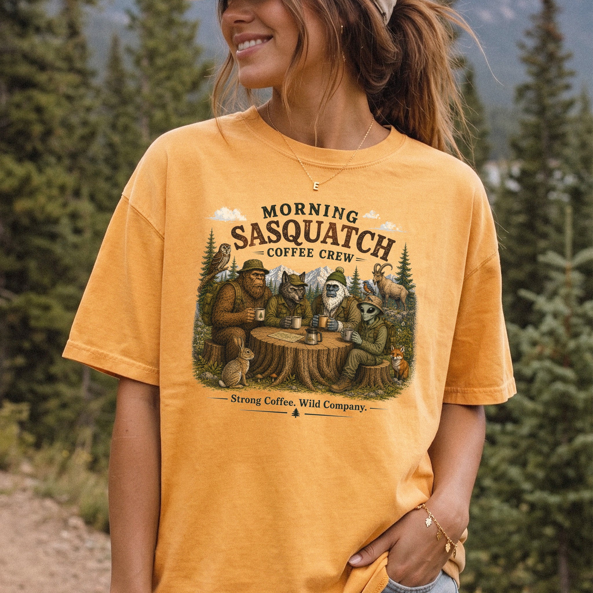 Morning Sasquatch Coffee Crew Comfort Colors Shirt – Cryptid Coffee Tee