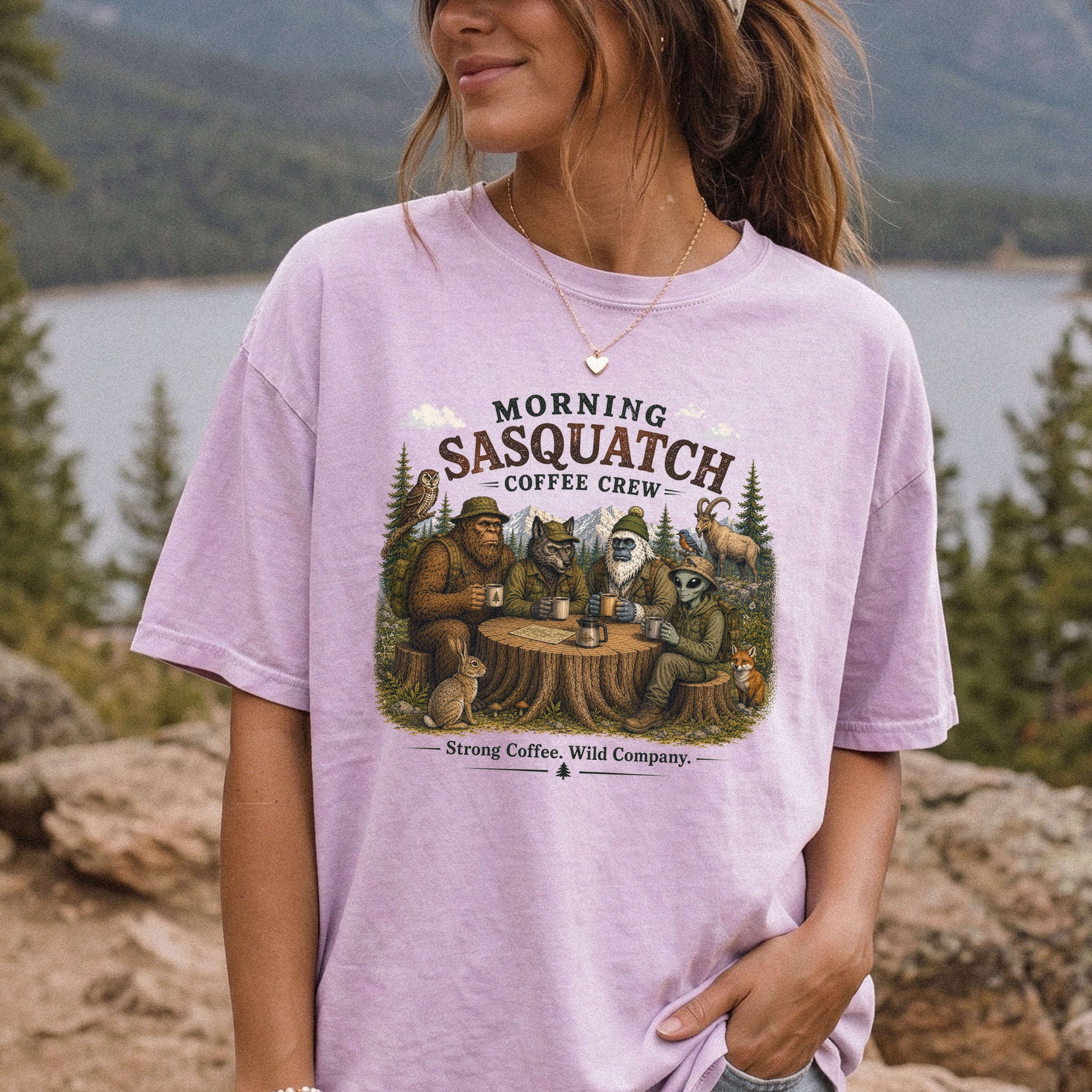 Morning Sasquatch Coffee Crew Comfort Colors Shirt – Cryptid Coffee Tee