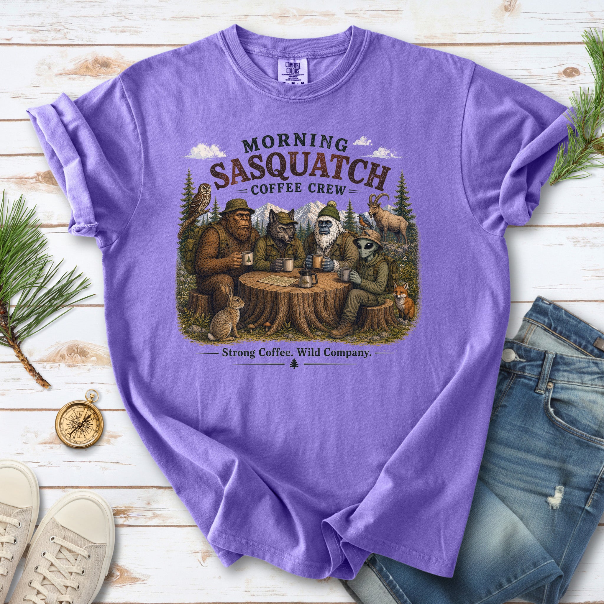 Morning Sasquatch Coffee Crew Comfort Colors Shirt – Cryptid Coffee Tee