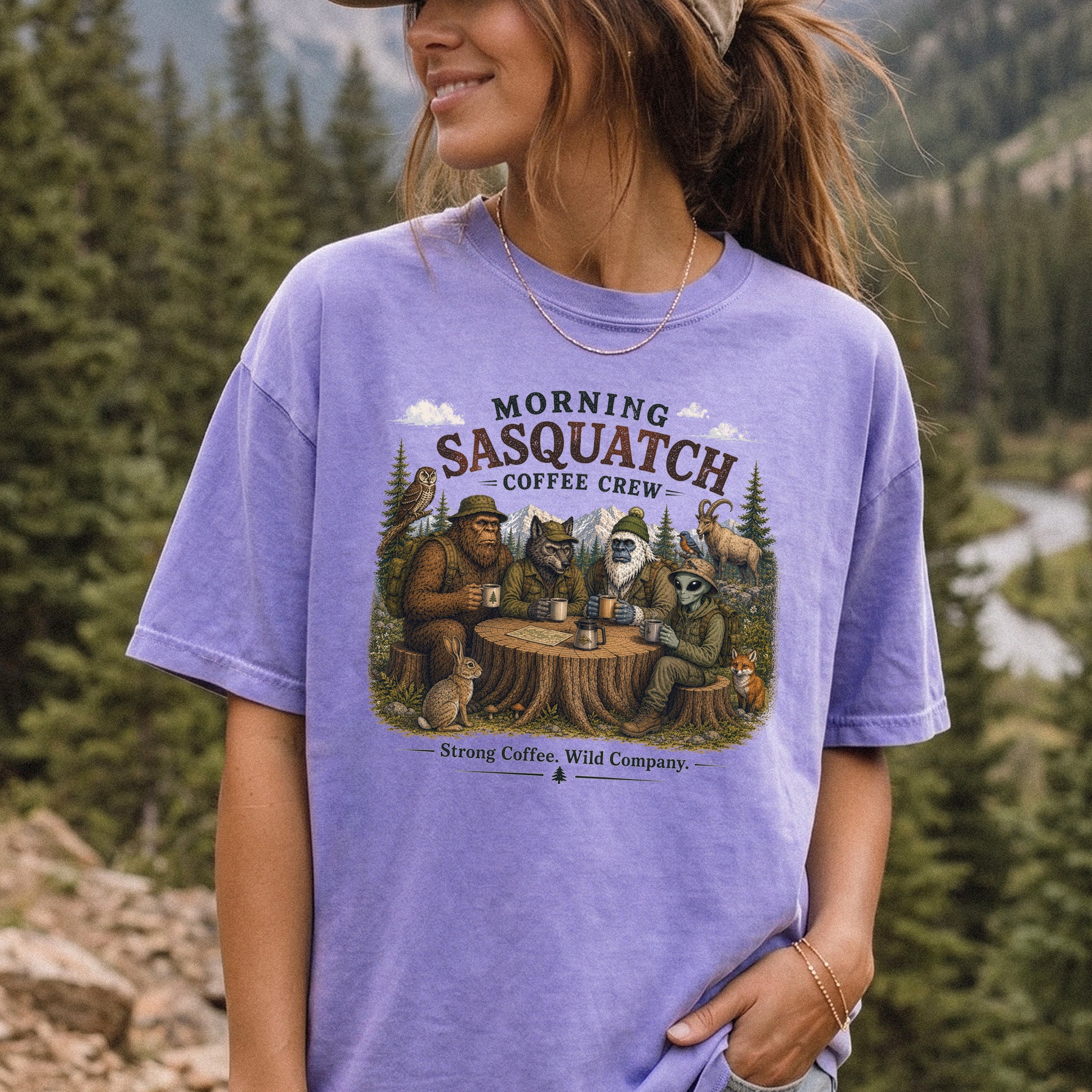 Morning Sasquatch Coffee Crew Comfort Colors Shirt – Cryptid Coffee Tee