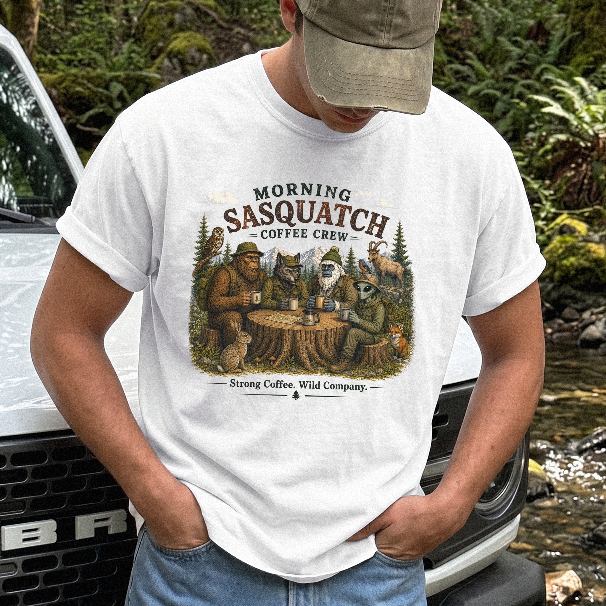 Morning Sasquatch Coffee Crew Comfort Colors Shirt – Cryptid Coffee Tee